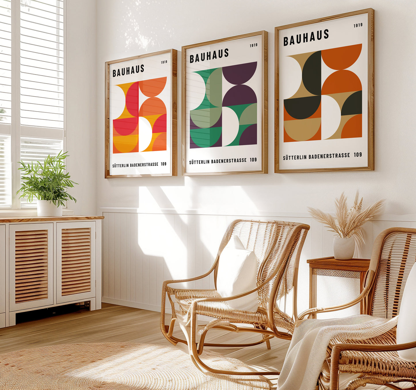 Set of 3 Bauhaus Posters, Geometric Art Prints, Sütterlin Badenenstrasse 109, Mid-Century Modern Wall Art, Abstract Minimalist Decor