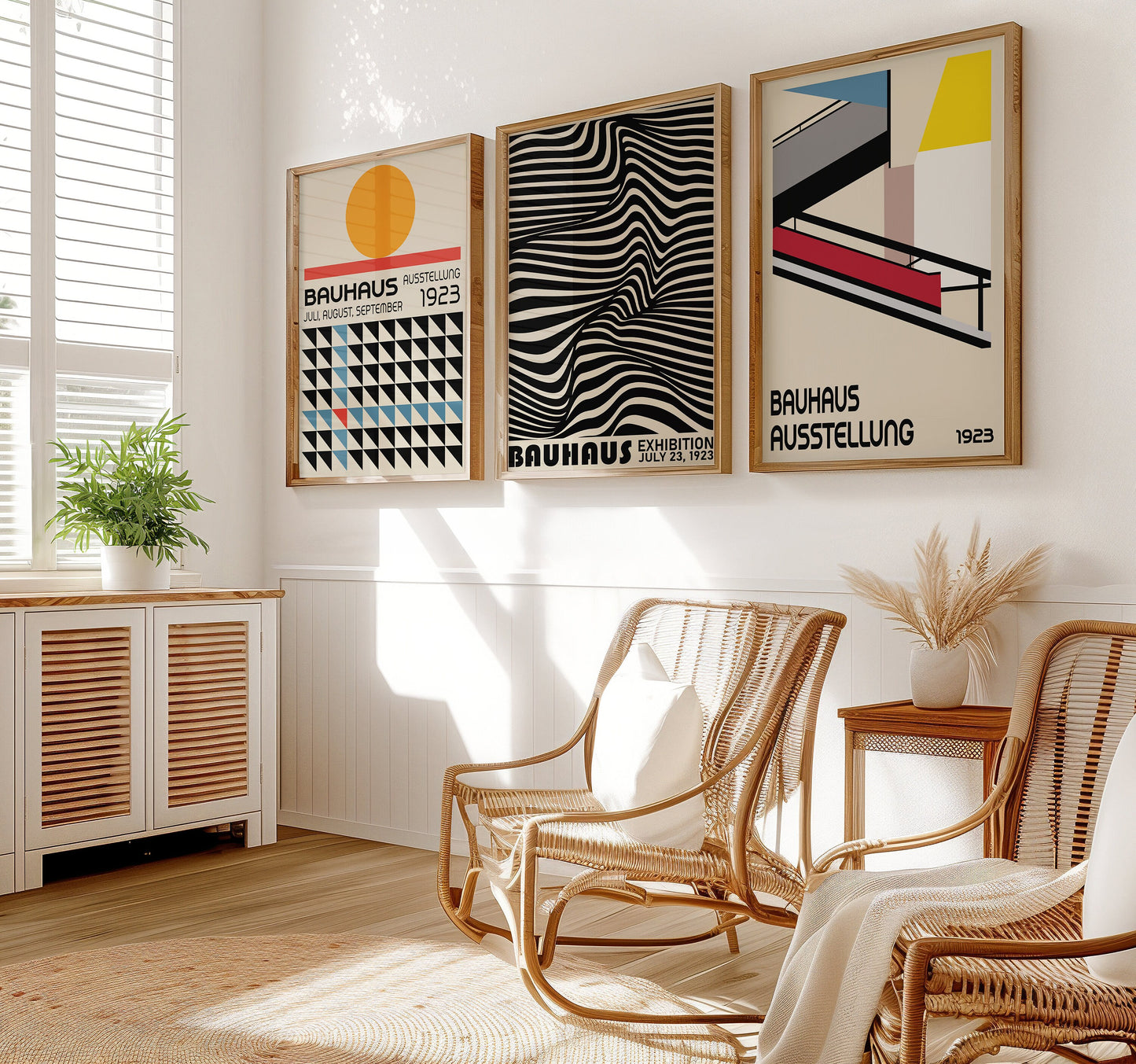 Bauhaus Poster Set of 3, Exhibition Wall Art, Modernist Architecture Prints, Mid-Century Bauhaus Design Decor, Poster for Living Room