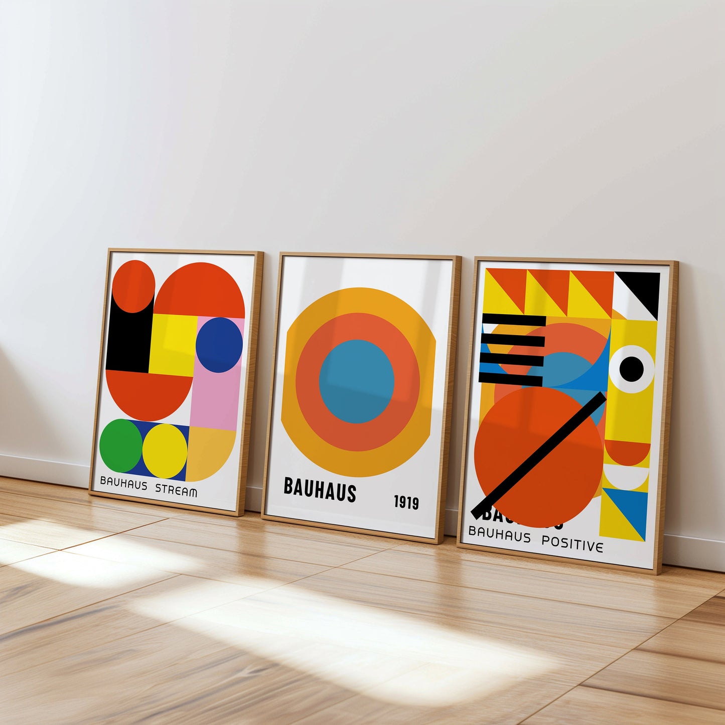 Set of 3 Bauhaus Posters, 1919 Geometric Abstract Wall Art, Colorful Mid-Century Modern Decor, Bauhaus Stream and Positive Prints