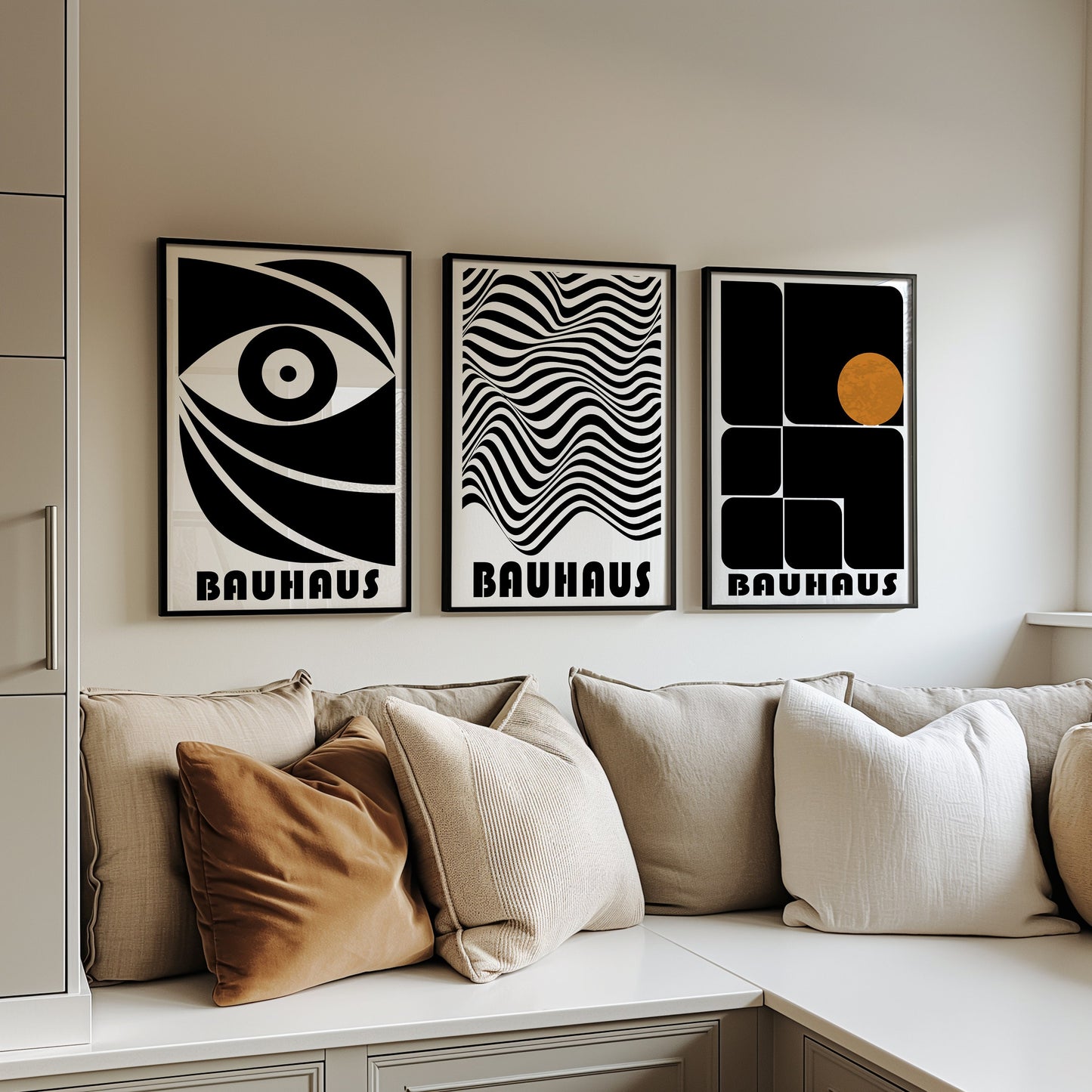 Bauhaus Poster Set of 3, Black and White Abstract Art Prints, Minimalist Geometric Wall Decor, Modern Bauhaus Eye Design Posters