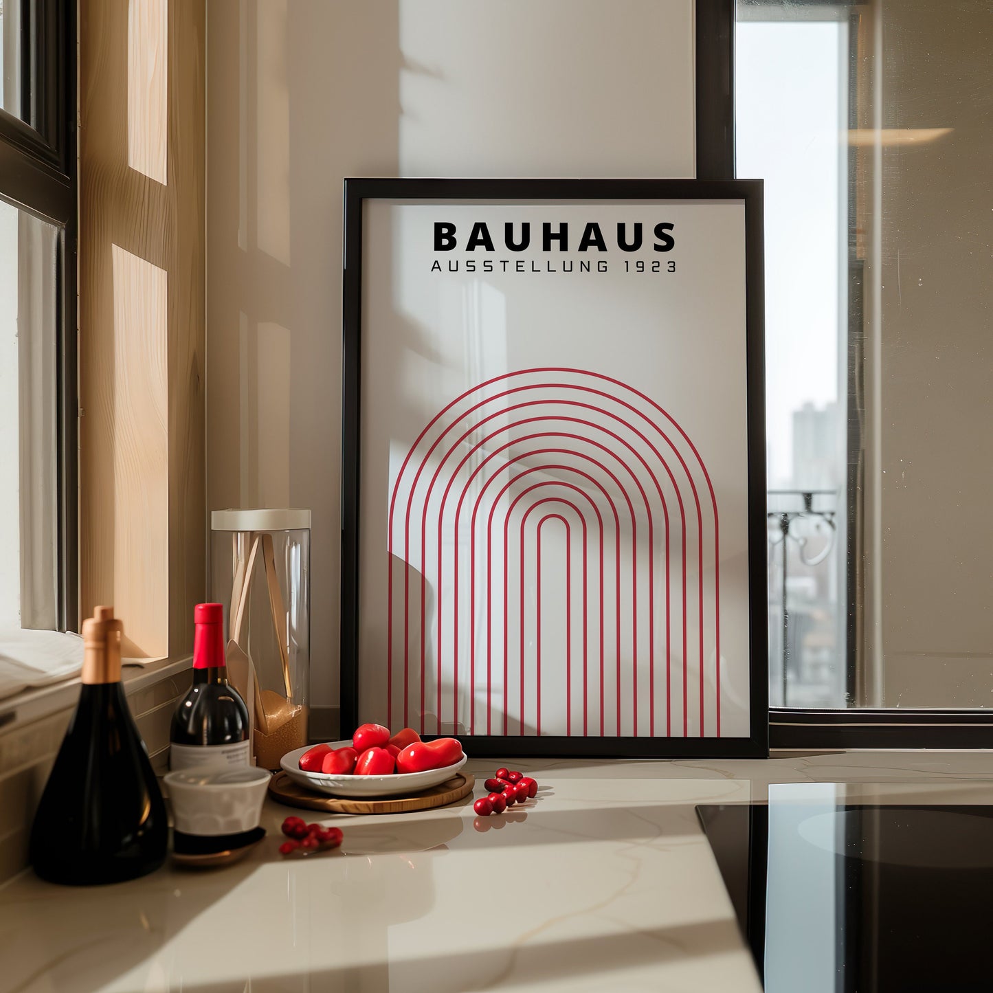 Bauhaus Red Arch Poster, Minimalist Geometric Art Print, Modern Wall Decor, Bauhaus Exhibition 1923 Art, Kitchen Design Accent, Mid-Century