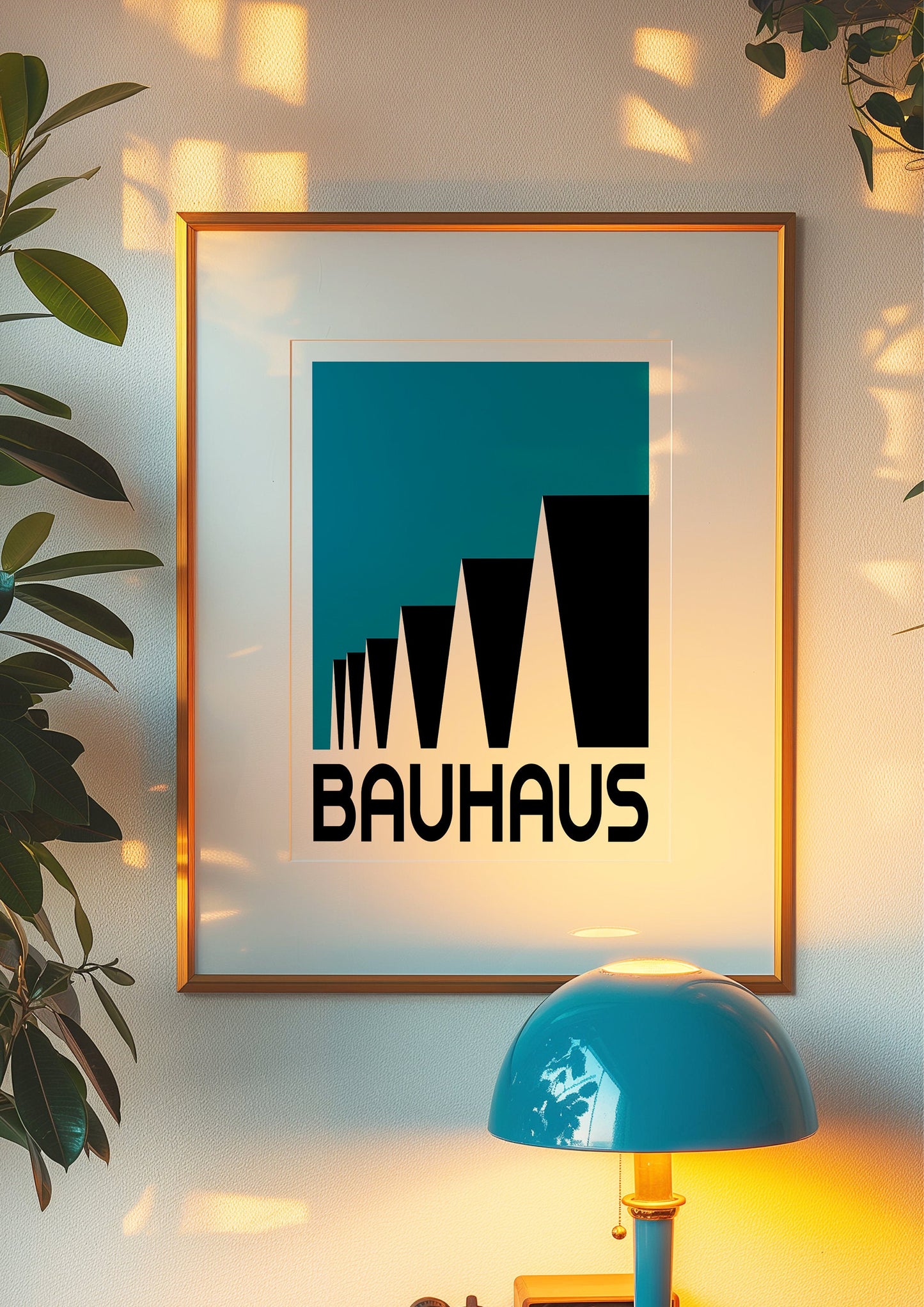 Bauhaus Blue & Black Modern Art Poster, Geometric Design Print, Mid-Century Modern Wall Decor, Bauhaus Style Framed Art, Home Office Accent