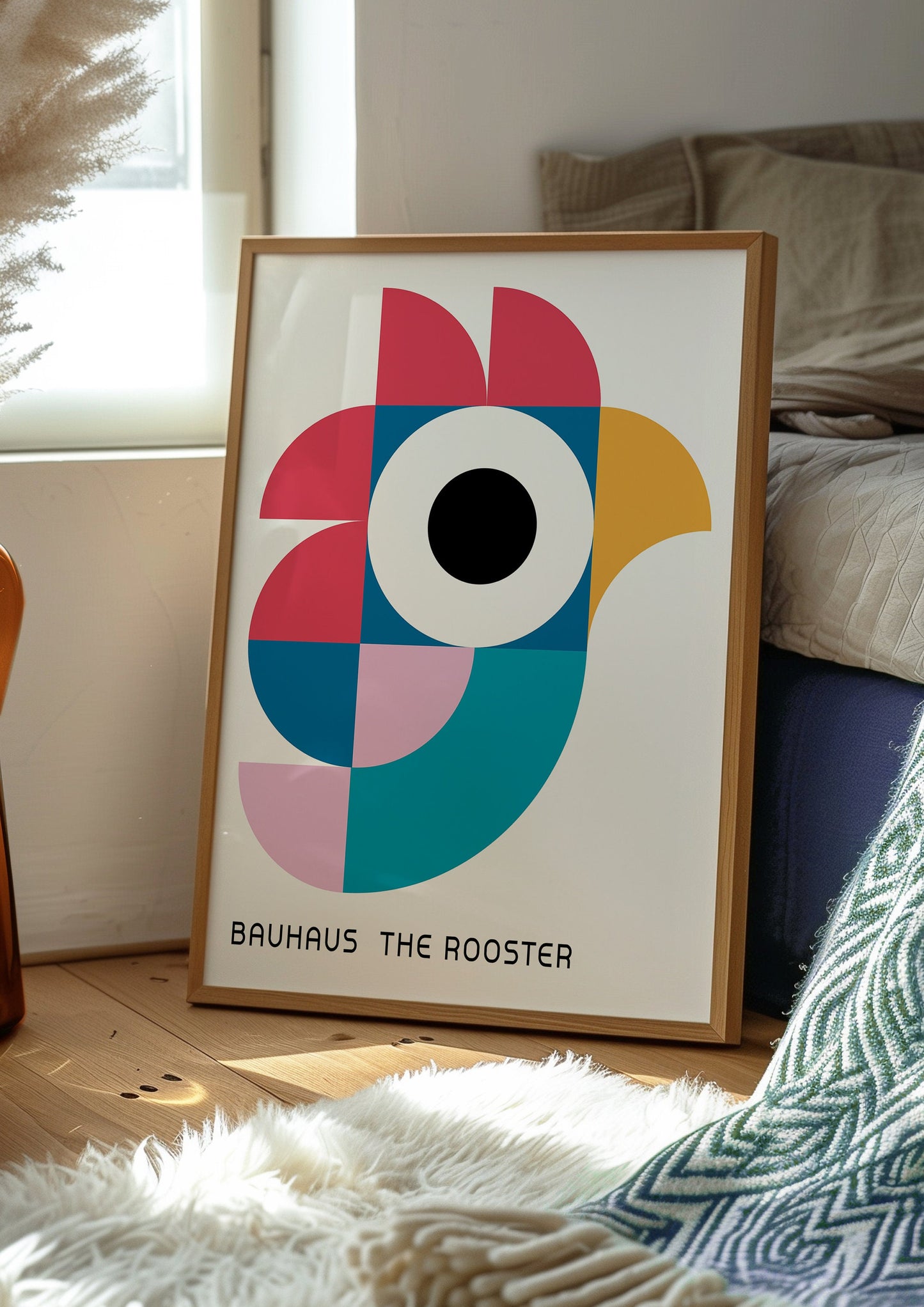 Bauhaus The Rooster Art Print, Mid-Century Modern Animal Poster, Colorful Geometric Wall Decor, Abstract Rooster Design