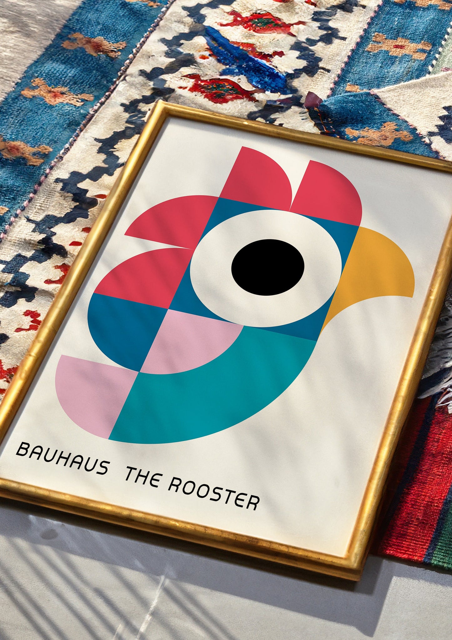 Bauhaus The Rooster Art Print, Mid-Century Modern Animal Poster, Colorful Geometric Wall Decor, Abstract Rooster Design