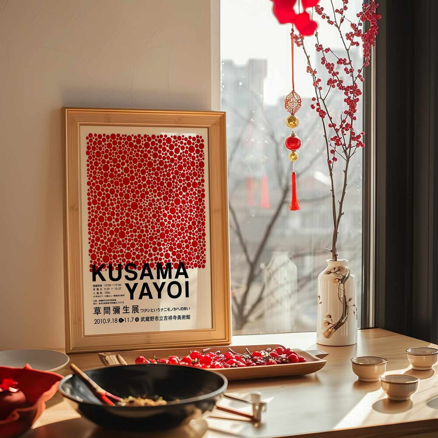 Yayoi Kusama Art Print, Japanese Contemporary Art, Modern Abstract Decor, Kusama Tokyo Exhibition 2010 Poster, Red Modern Poster