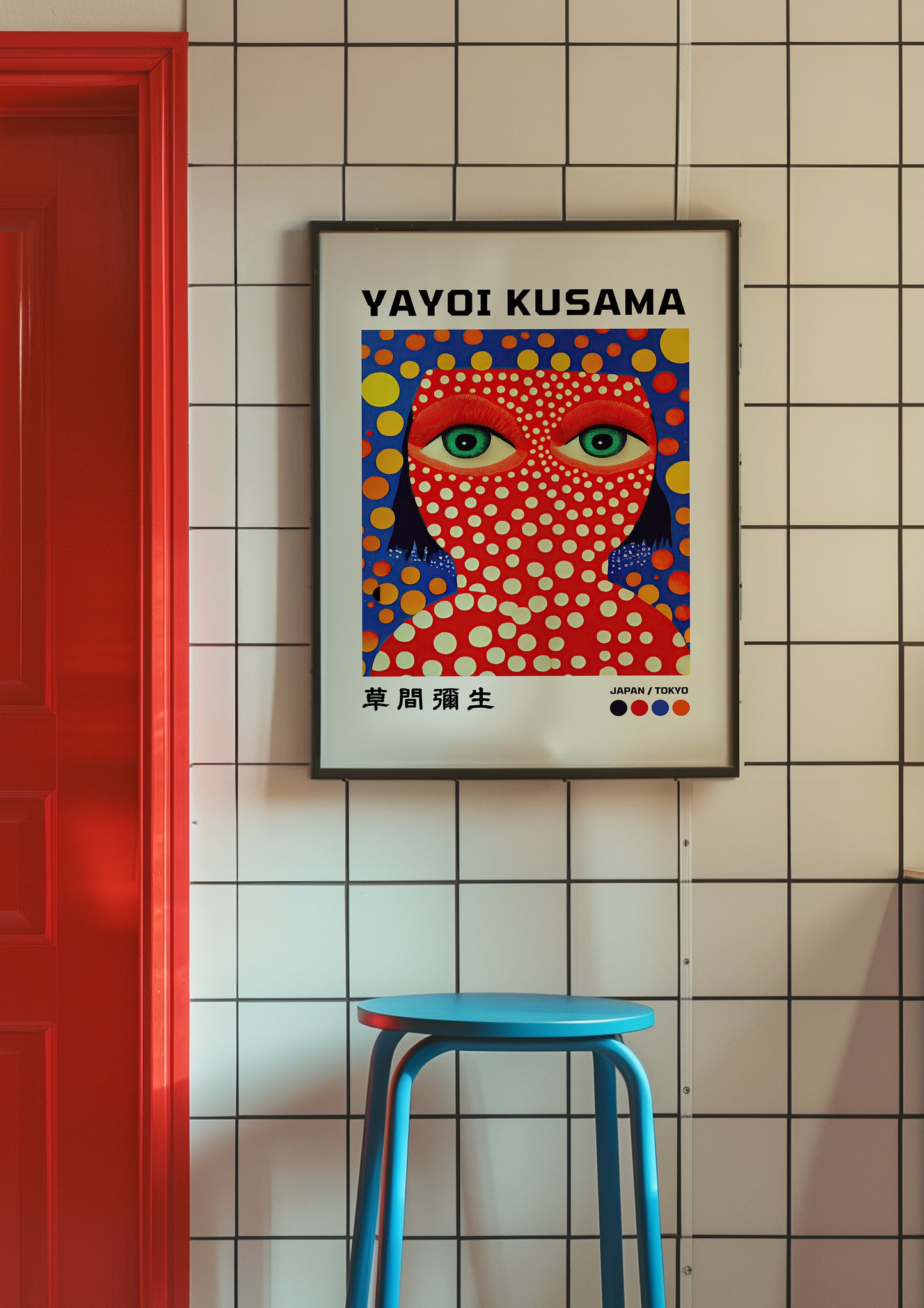 Yayoi Kusama Portrait Poster, Red Dots Infinity Face Art, Japanese Contemporary Art Print, Tokyo Exhibition Poster, Pop Art Home Decor