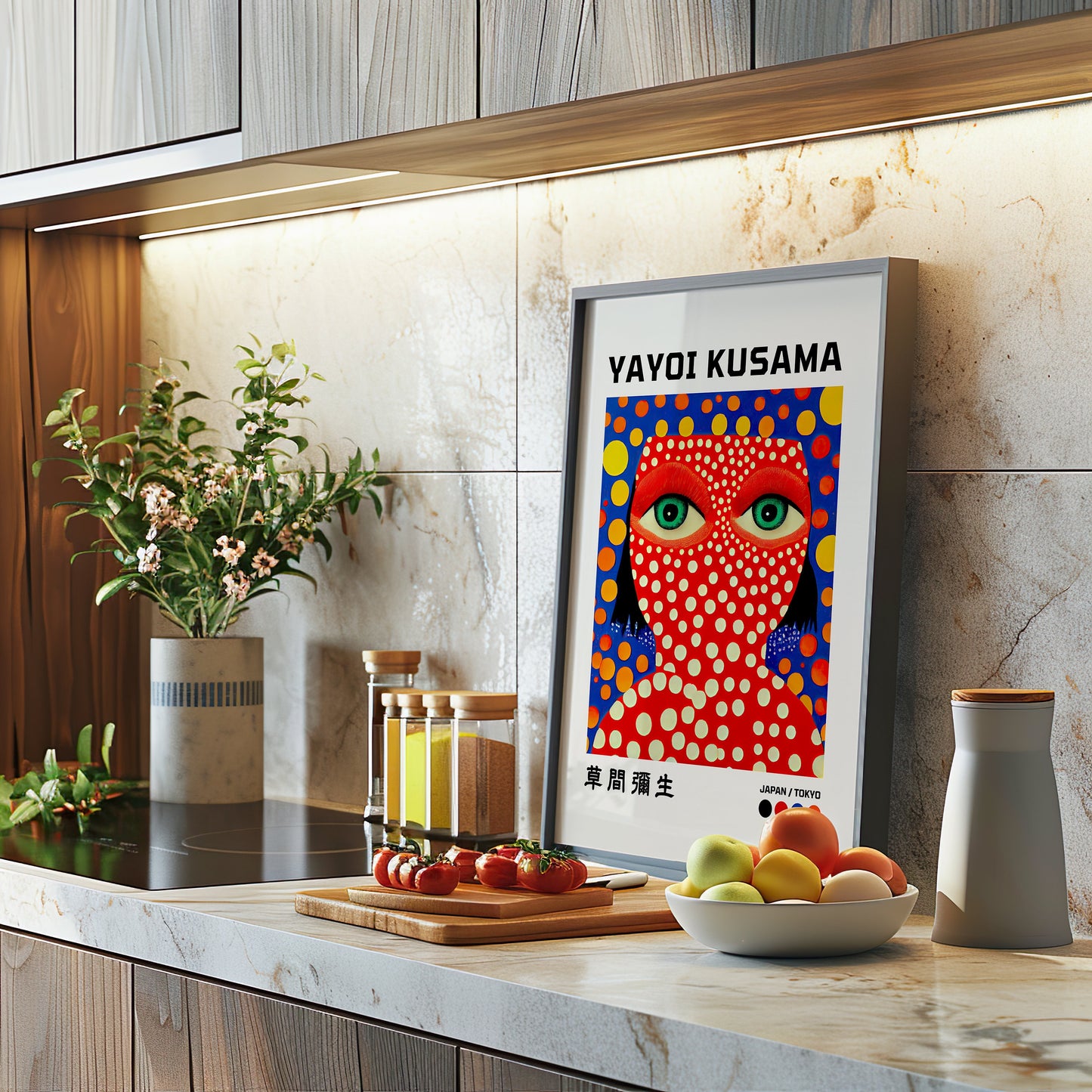 Yayoi Kusama Portrait Poster, Red Dots Infinity Face Art, Japanese Contemporary Art Print, Tokyo Exhibition Poster, Pop Art Home Decor