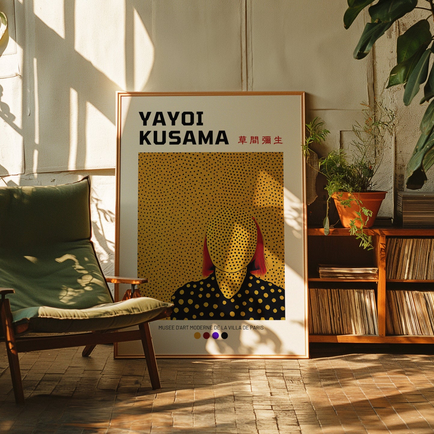 Yayoi Kusama Portrait Poster, Paris Modern Art Museum Print, Yellow Polka Dot Art, Contemporary Japanese Art, Kusama Exhibition Wall Decor