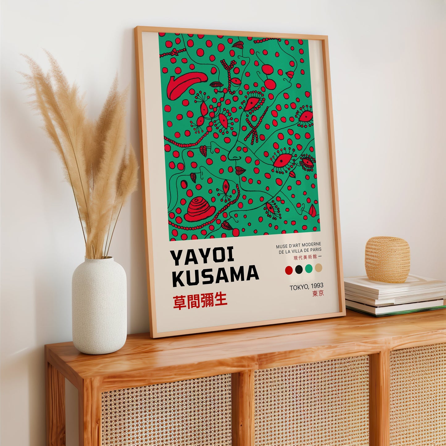 Yayoi Kusama 1993 Tokyo Poster, Abstract Green and Red Polka Dot Art, Japanese Contemporary Art Print, Avant-Garde Wall Decor,