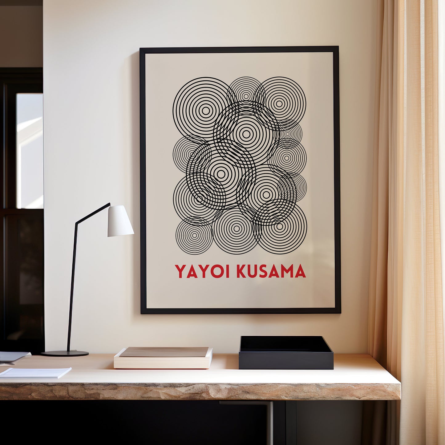 Yayoi Kusama Art Print, Black and White Geometric Poster, Japanese Minimalist Wall Art, Contemporary Circle Art, Kusama-Inspired Design