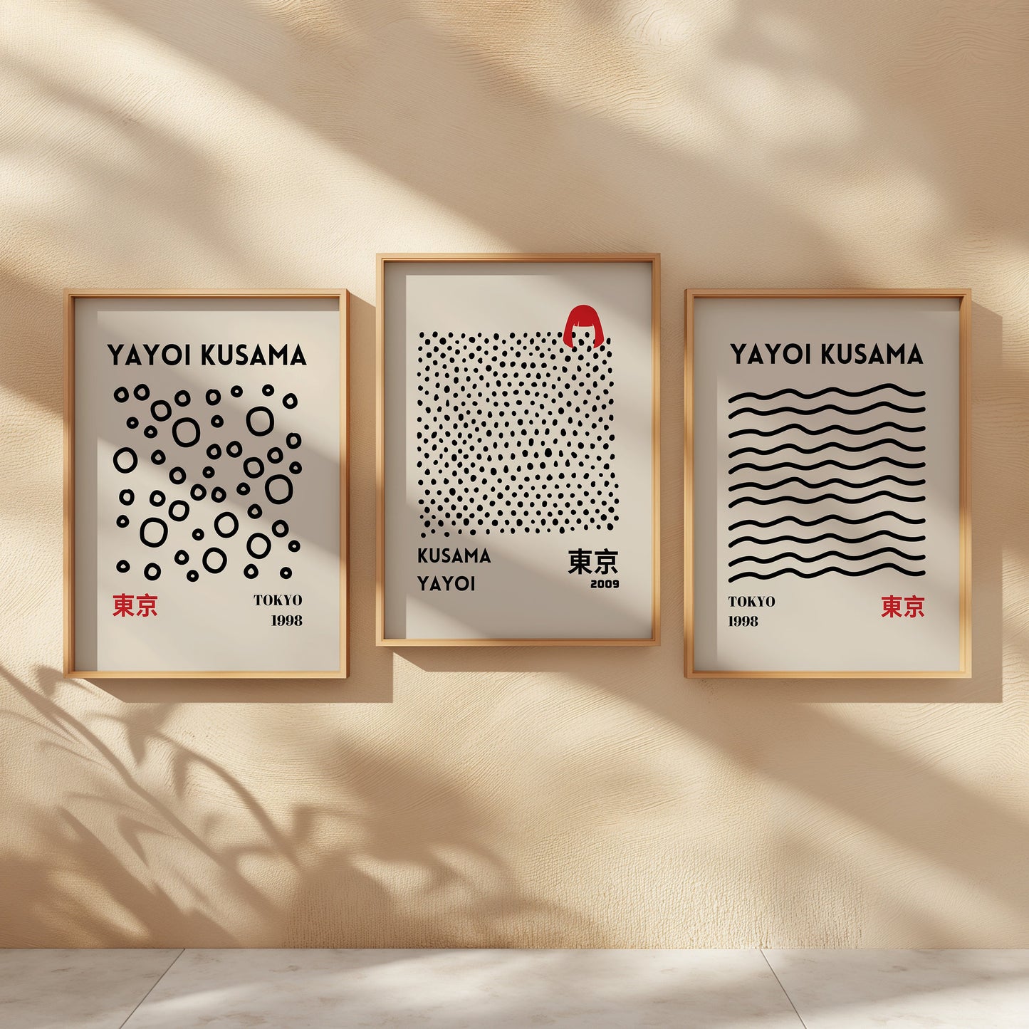 Yayoi Kusama Art Set, Set of Three Abstract Posters, Tokyo 1998 & 2009 Inspired Prints, Minimalist Black and White Wall Art, Japanese Decor