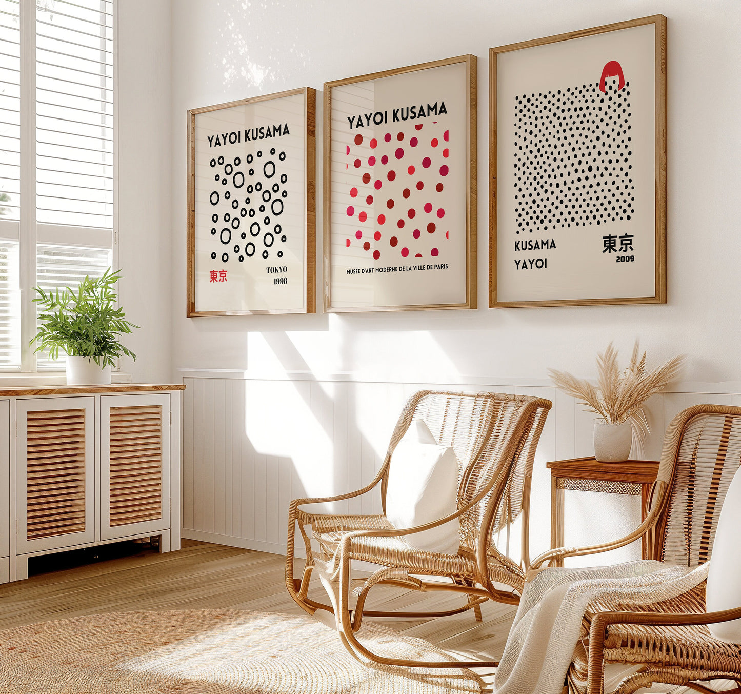 Yayoi Kusama Polka Dot Art Set, Set of Three Posters, Tokyo 1998 & 2009 Exhibition Inspired Prints, Modern Abstract Wall Art, Japanese Decor