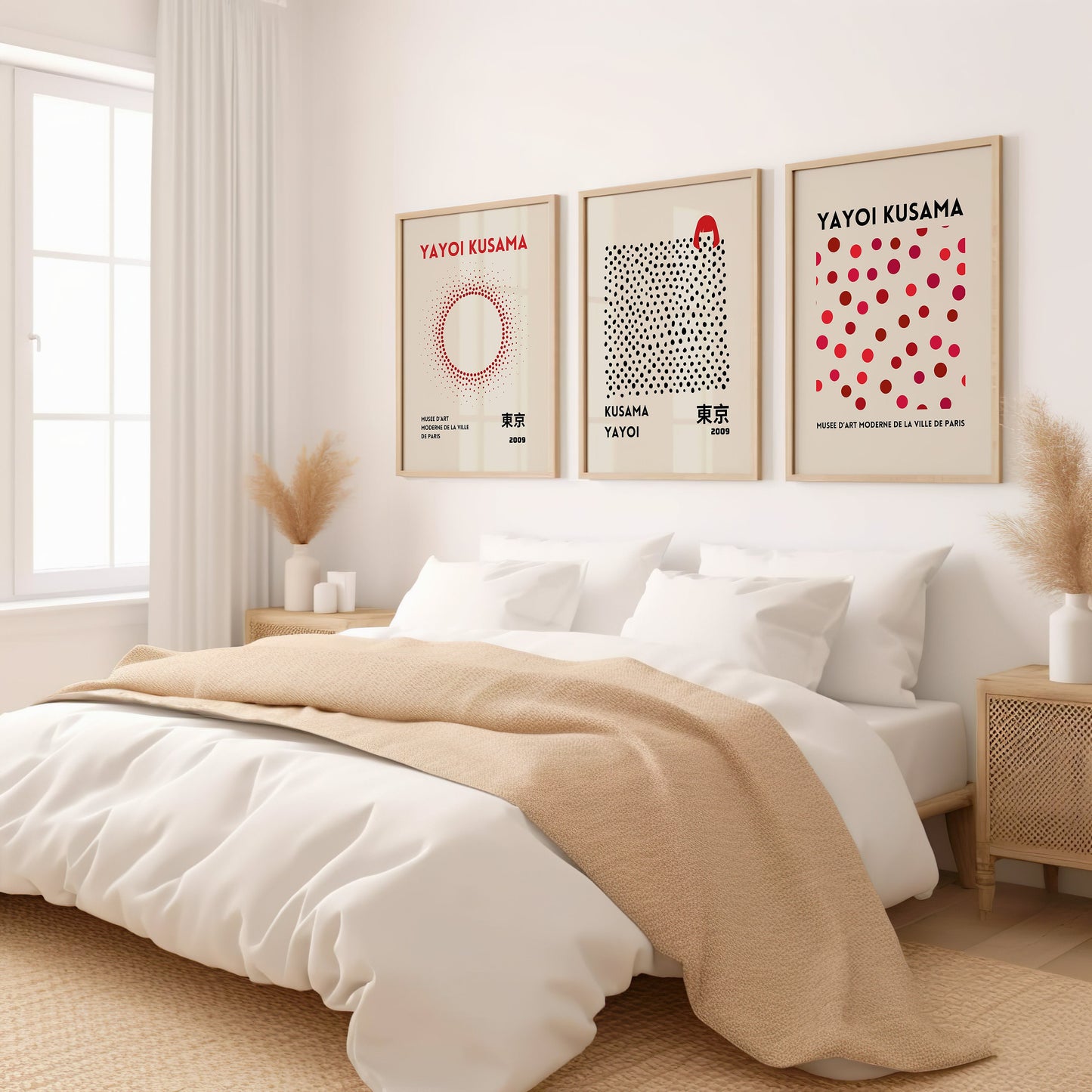 Yayoi Kusama Polka Dot Art Set, Set of Three Posters, Tokyo 2009 Modern Exhibition Inspired Prints, Abstract Minimalist Wall Art, Decor