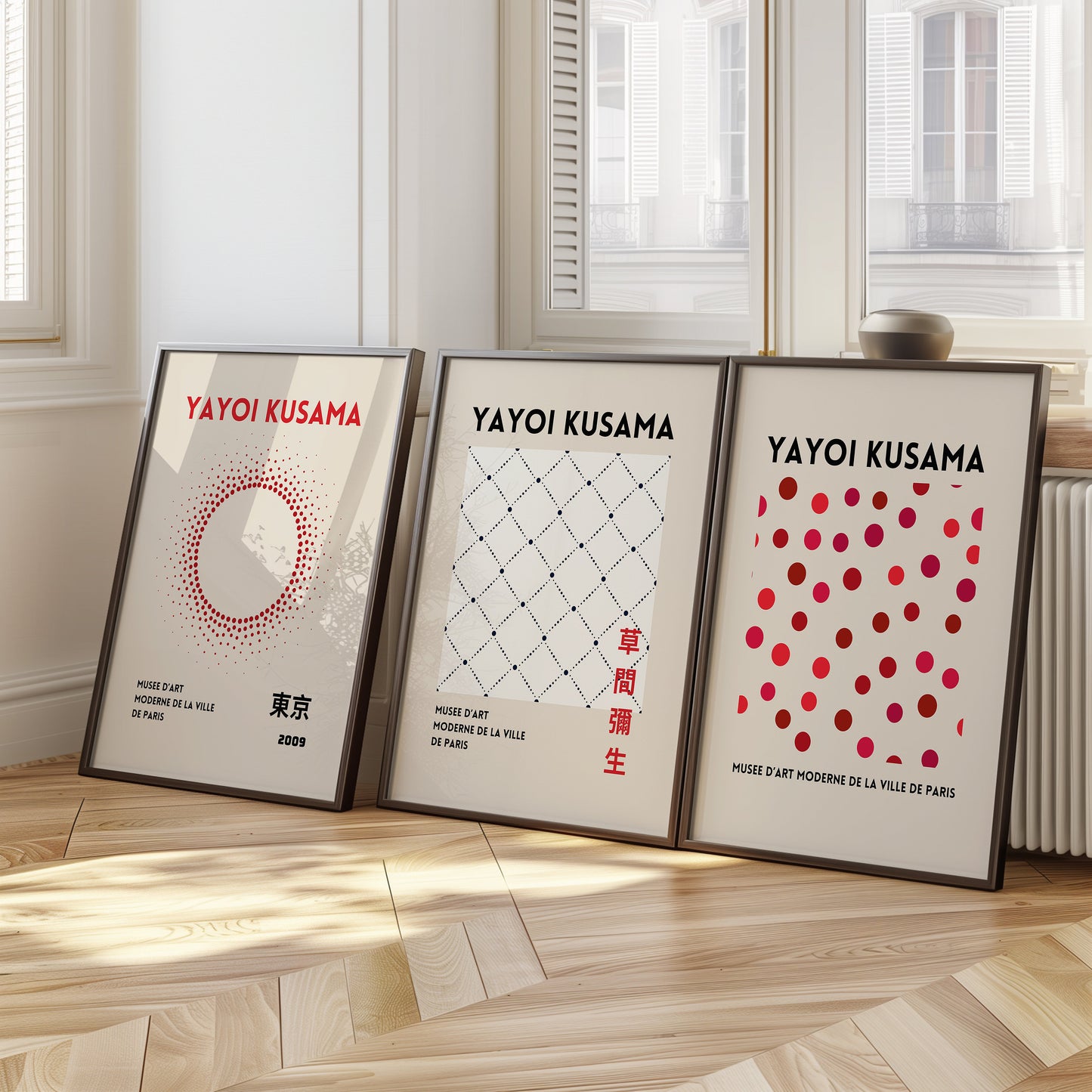 Yayoi Kusama Art Set of Three Posters, Modern Japanese Abstract Art Prints, Polka Dot Design, Geometric Patterns, Minimalist Wall Art,Poster