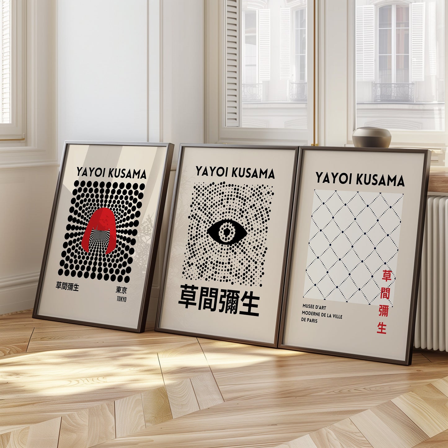 Yayoi Kusama Poster Set, Abstract Eye Art, Minimalist Japanese Prints, Geometric Patterns, Tokyo Exhibition Posters, Modern Wall Art Set