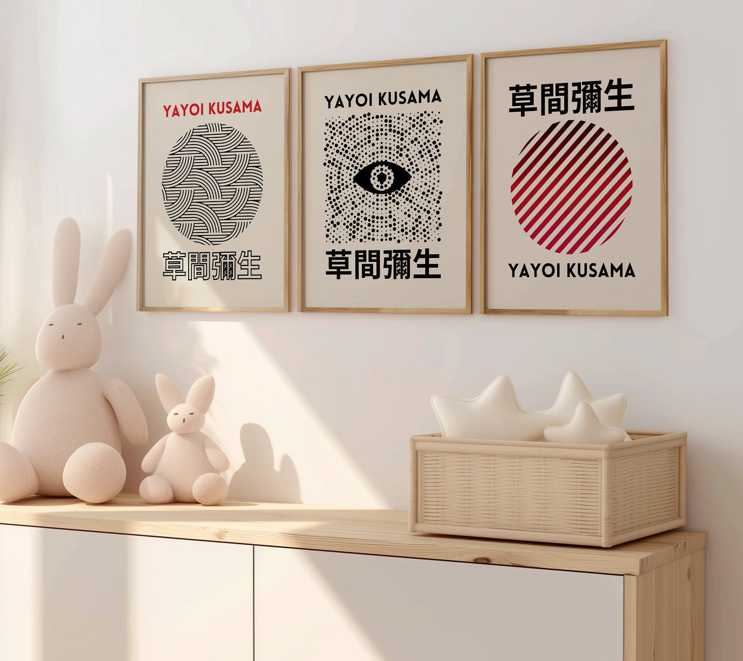 Yayoi Kusama Trio Poster Set, Tokyo 1998 Eye and Dots Art, Modern Japanese Wall Art, Red and Black Kusama Art Prints, 3 Set of Kusama Poster