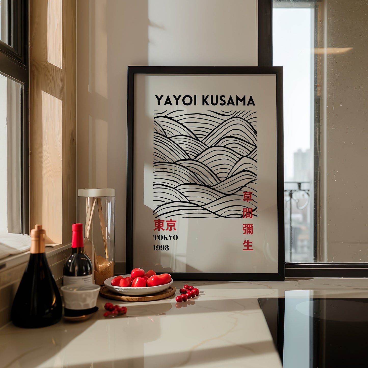 Yayoi Kusama Poster Set, Japanese Abstract Art, Kusama Collection, Set of 3 Prints, Tokyo 1998 and 2009, Modern Black and Red Minimalist Art