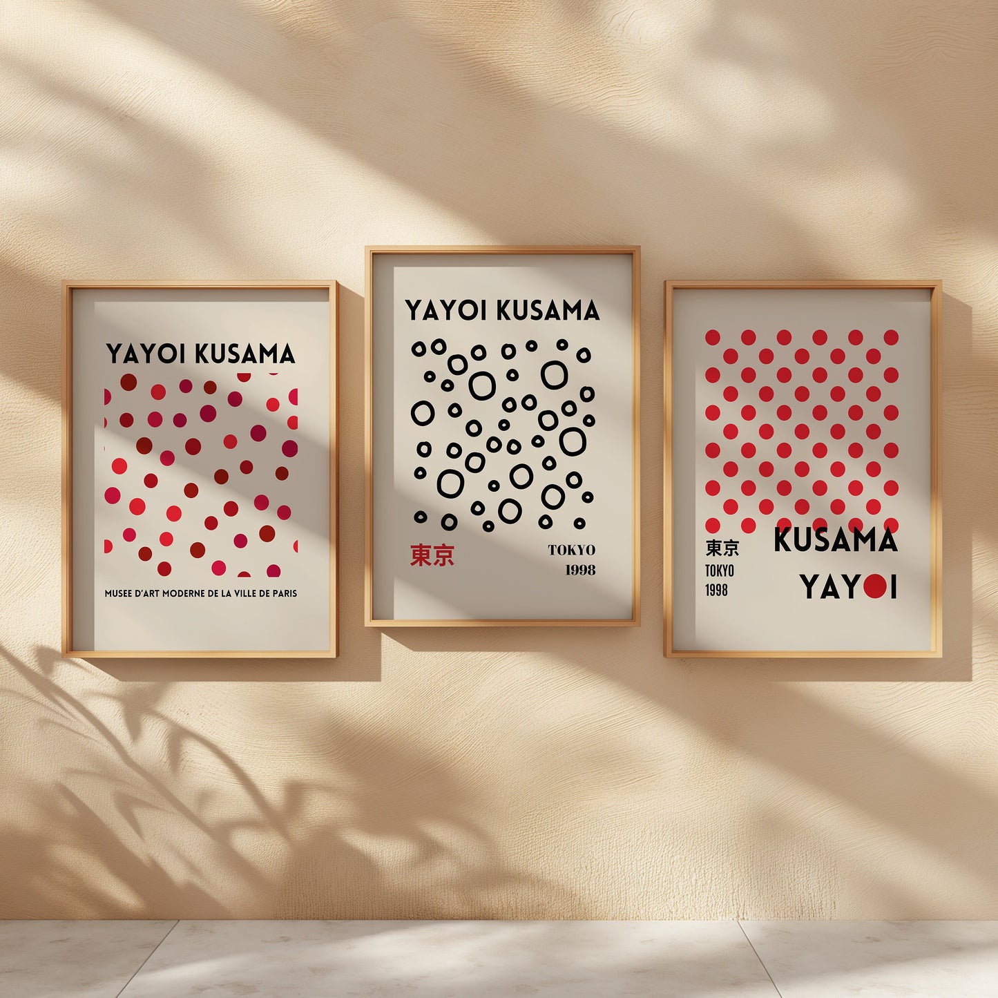 Yayoi Kusama Poster Set, Japanese Abstract Art, Red and Black Kusama Dots Collection, Set of 3 Posters, Tokyo 1998, Minimalist Wall Decor