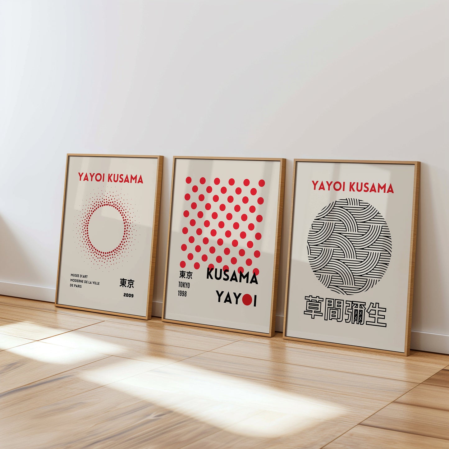 Yayoi Kusama Poster Set, Red Dots and Abstract Line Art Collection, Minimalist Kusama Prints, Set of 3 Art Prints, Tokyo 1998