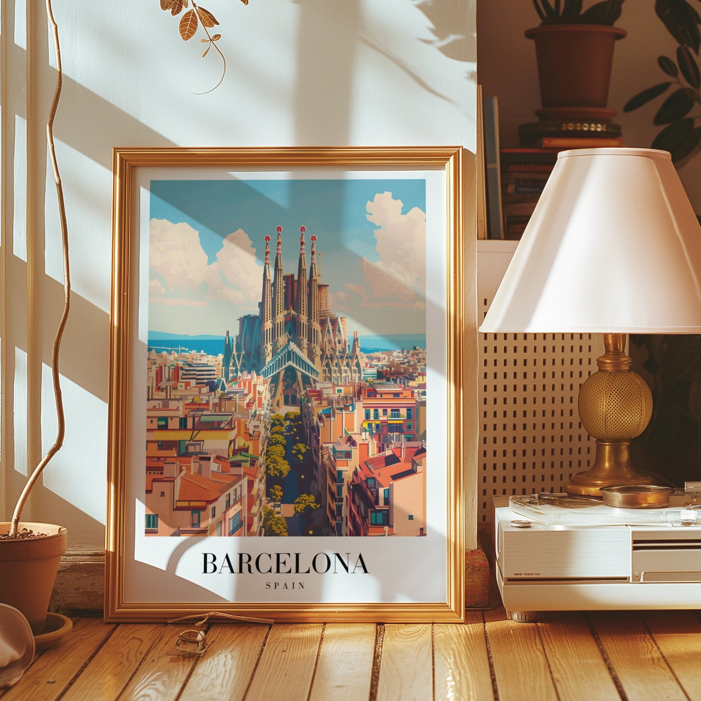 Barcelona Poster, Sagrada Familia Print, Barcelona Cityscape Wall Art, Retro Travel Poster, Spain Architecture Art, Barcelona Landmark Decor