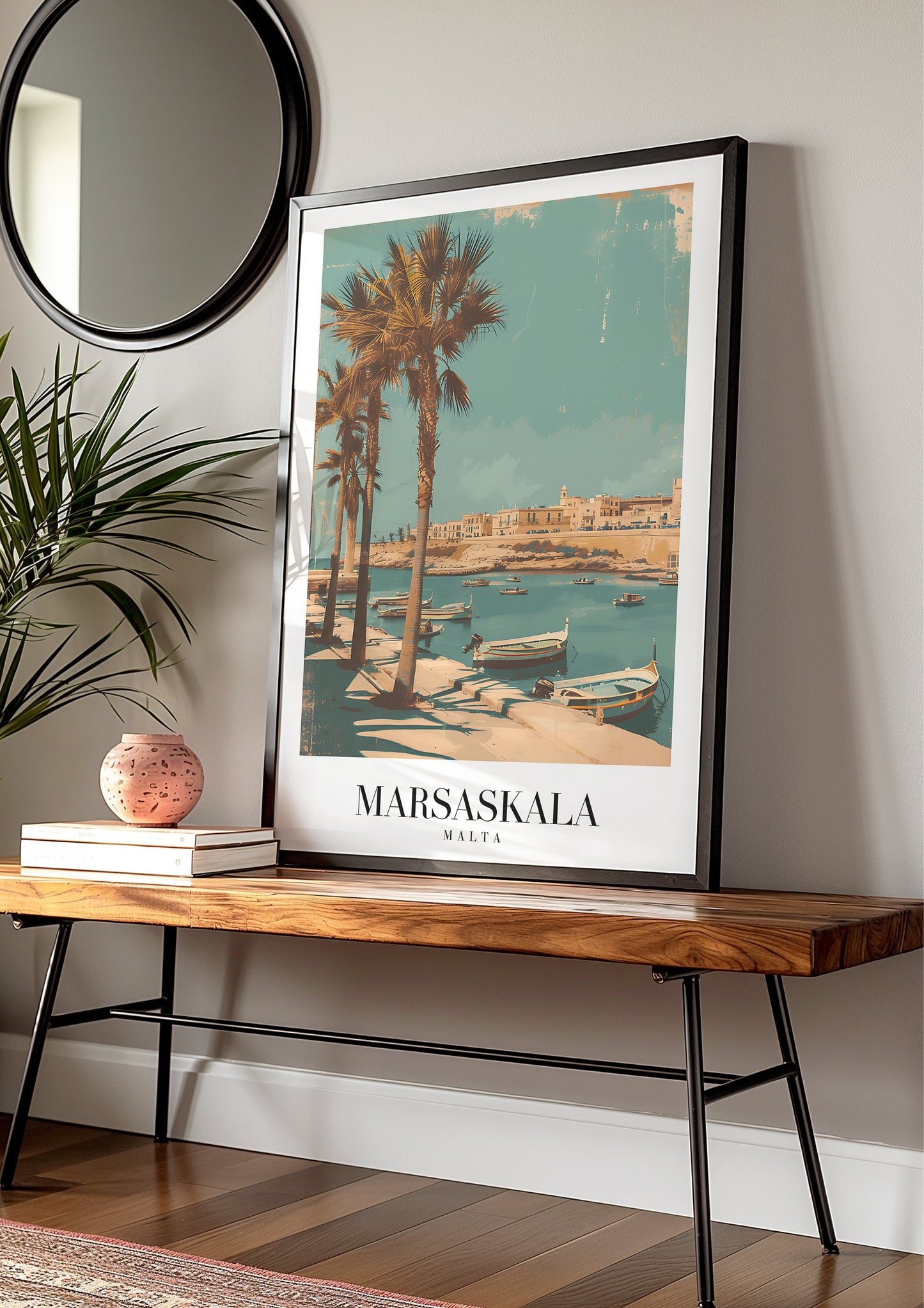 Marsaskala Poster, Malta Coastline Print, Mediterranean Travel Poster, Marsaskala Wall Art, Vintage Malta Poster, Seaside Cityscape Art