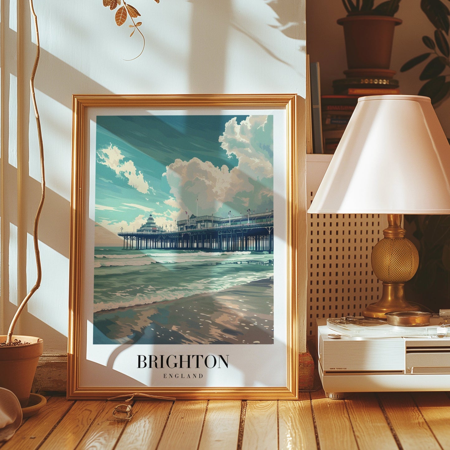 Brighton Poster, Brighton Pier Wall Art, Coastal England Print, Seaside Brighton Art, English Beach Scene, Brighton Travel Poster, Travel