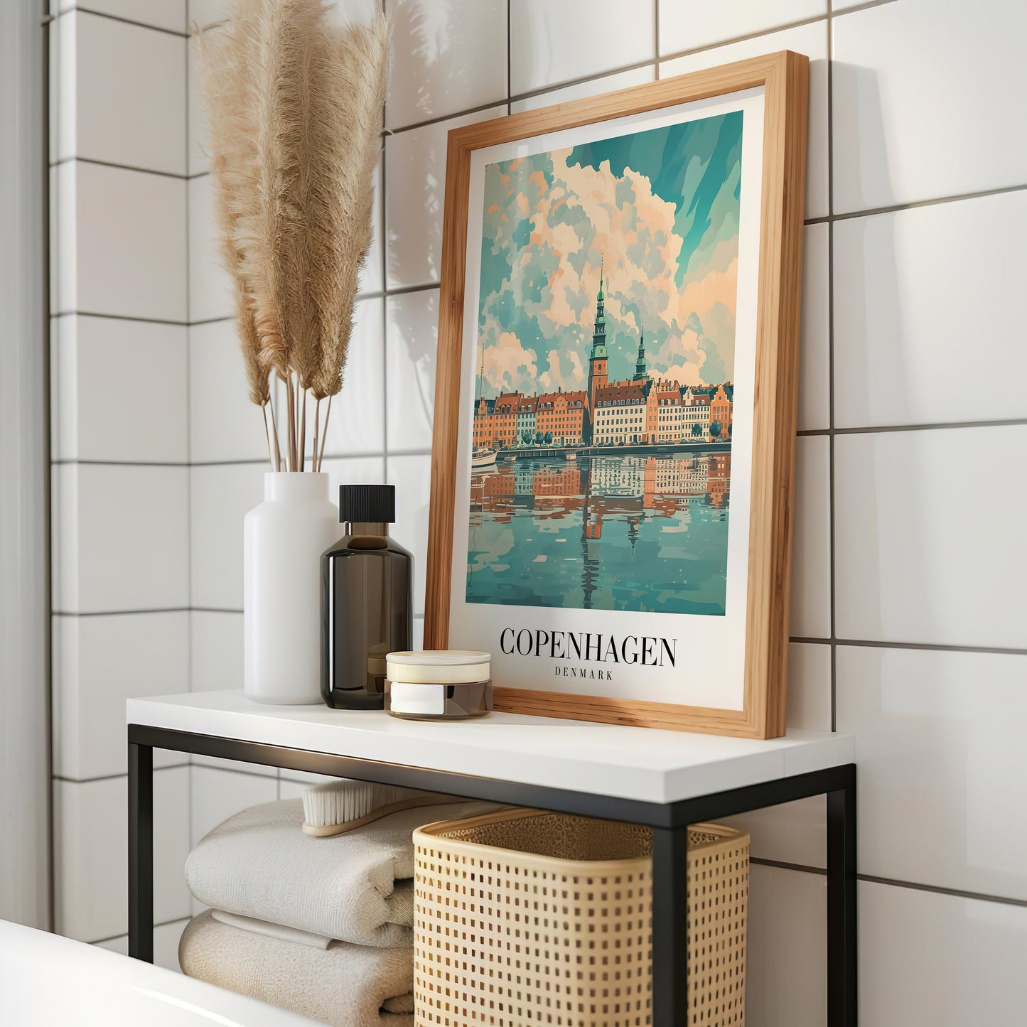 Copenhagen Poster, Copenhagen Wall Art, Denmark Travel Print, Scandinavian Cityscape Art, Waterfront Copenhagen Art, Nordic Print