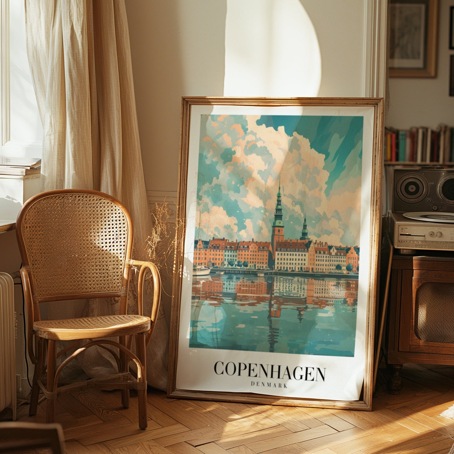 Copenhagen Poster, Copenhagen Wall Art, Denmark Travel Print, Scandinavian Cityscape Art, Waterfront Copenhagen Art, Nordic Print