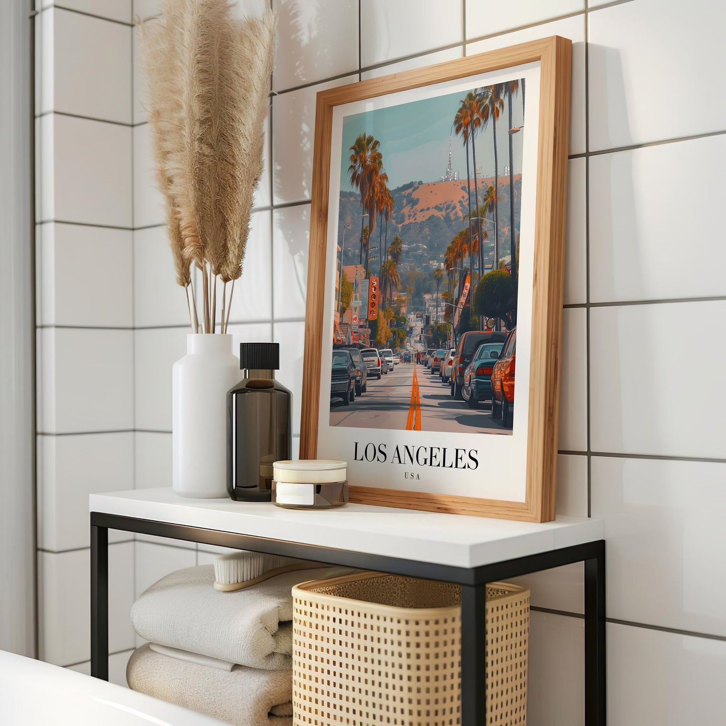 Los Angeles Poster, California Wall Art, Hollywood Hills Print, LA Cityscape Art, Palm Tree Avenue Print, Vintage Travel Poster, Los Angeles