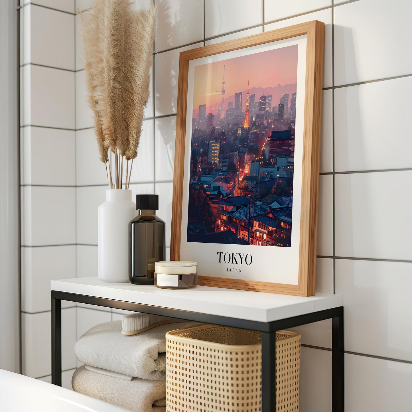 Tokyo City Skyline Poster, Japan Night View Art, Tokyo Tower and Skytree Print, Urban Japan Art, Night Lights Cityscape, Japanese Decor