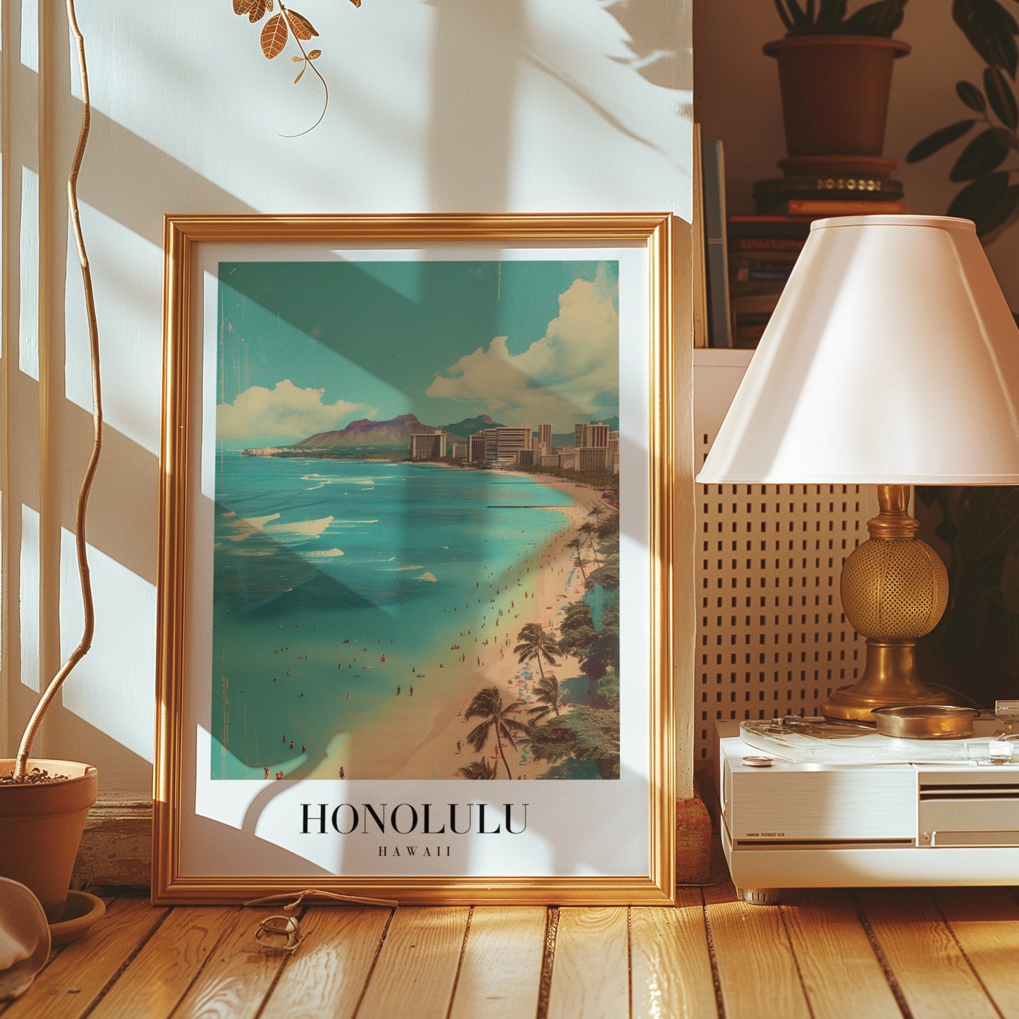 Honolulu Hawaii Poster, Waikiki Beach Wall Art, Tropical Beach Decor, Hawaii Travel Art Print, Scenic Coastal Poster, Hawaiian Islands Decor