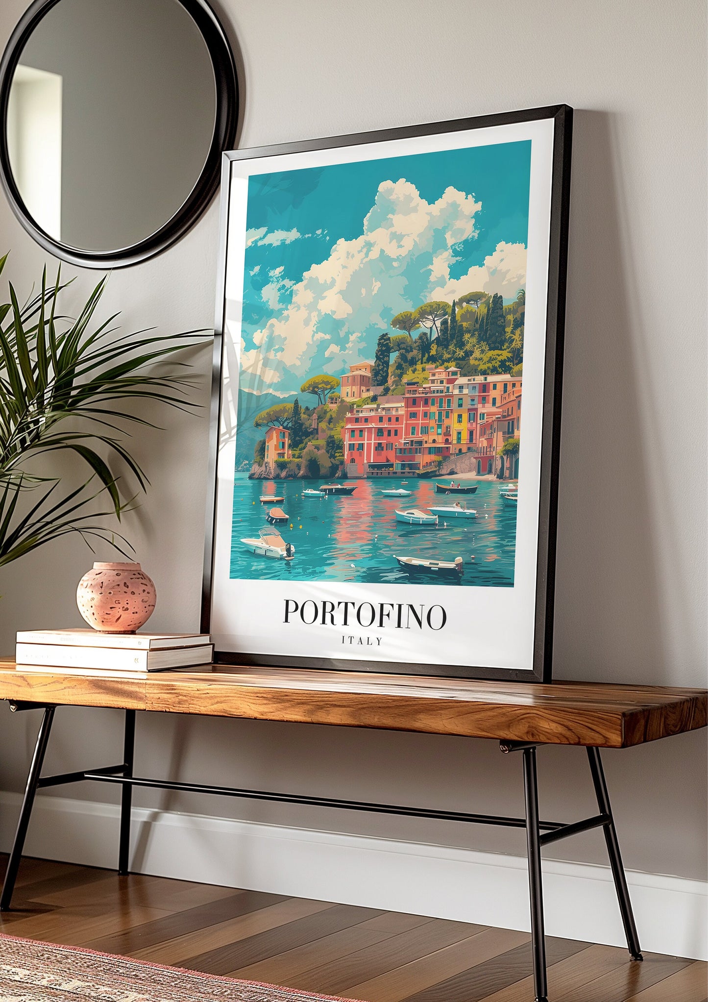 Portofino Italy Poster, Italian Riviera Wall Art, Coastal Town Print, Mediterranean Seaside Decor, Portofino Travel Art, Italian Poster