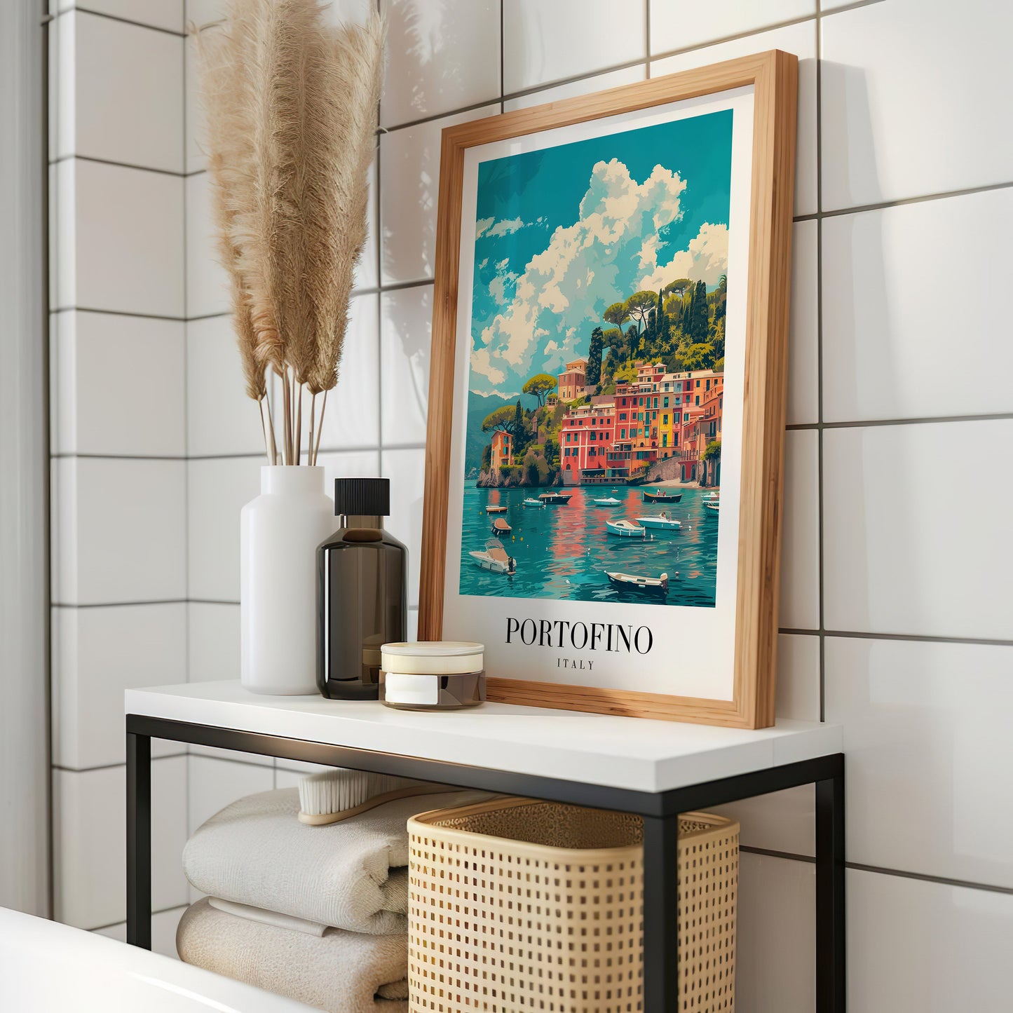 Portofino Italy Poster, Italian Riviera Wall Art, Coastal Town Print, Mediterranean Seaside Decor, Portofino Travel Art, Italian Poster