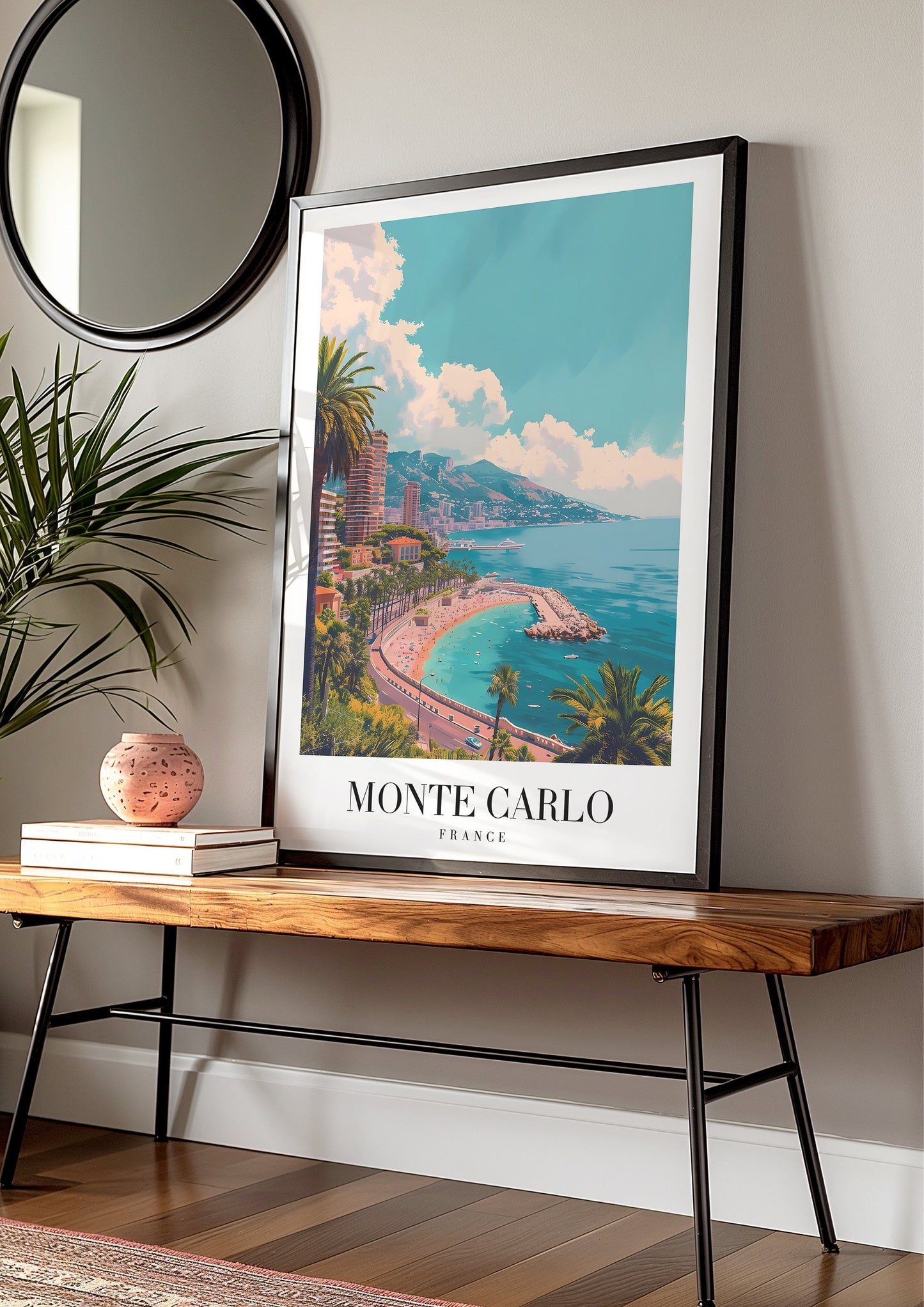 Monte Carlo Poster, French Riviera Wall Art, Mediterranean Beach Print, Monte Carlo France Cityscape, Coastal Travel Poster, City Poster