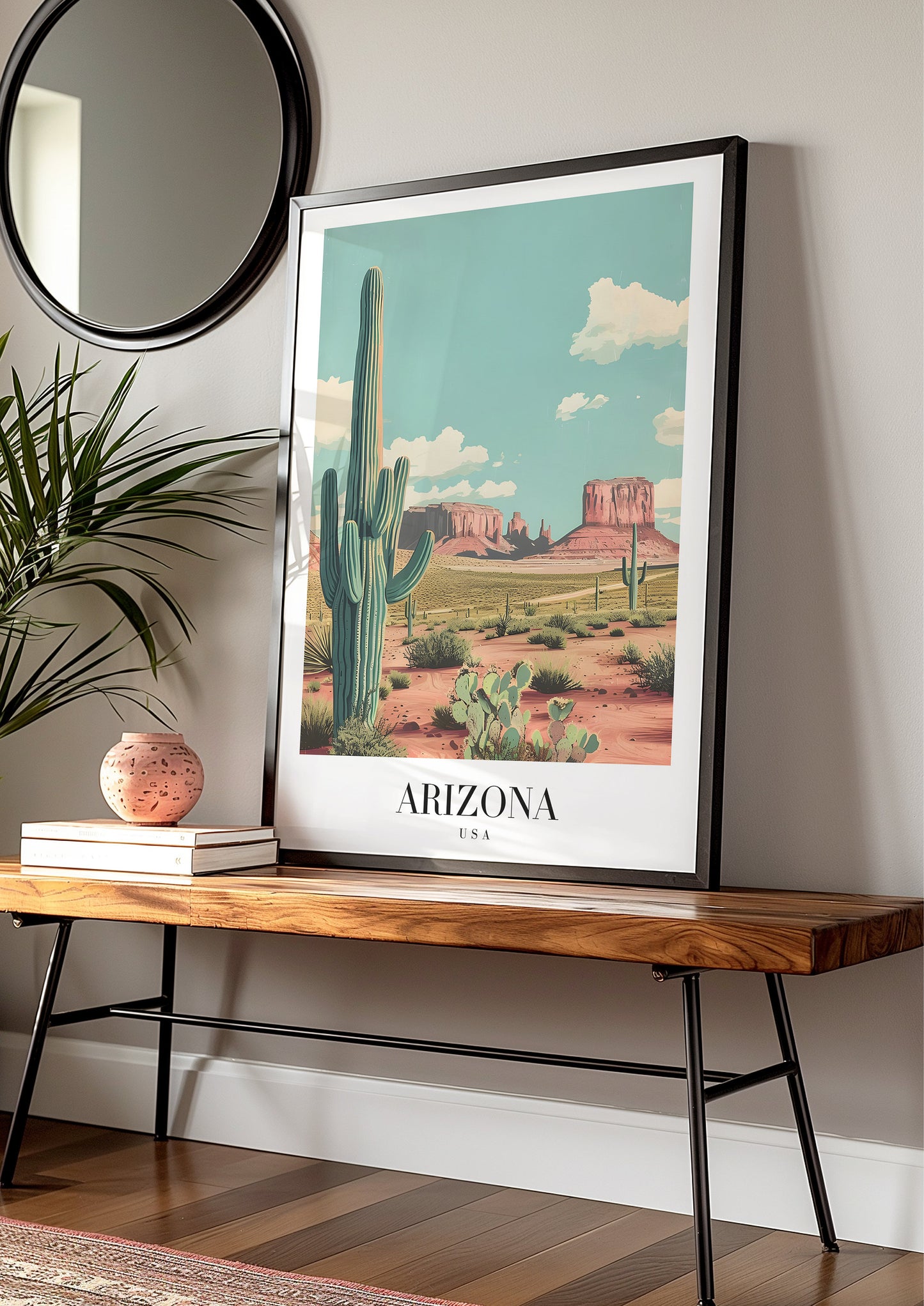 Arizona City Poster, USA Desert Landscape Print, Southwest Cactus Wall Art, Monument Valley Decor, Western Nature Poster, City Poster