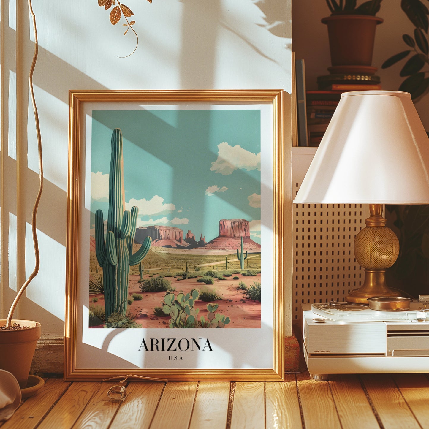 Arizona City Poster, USA Desert Landscape Print, Southwest Cactus Wall Art, Monument Valley Decor, Western Nature Poster, City Poster