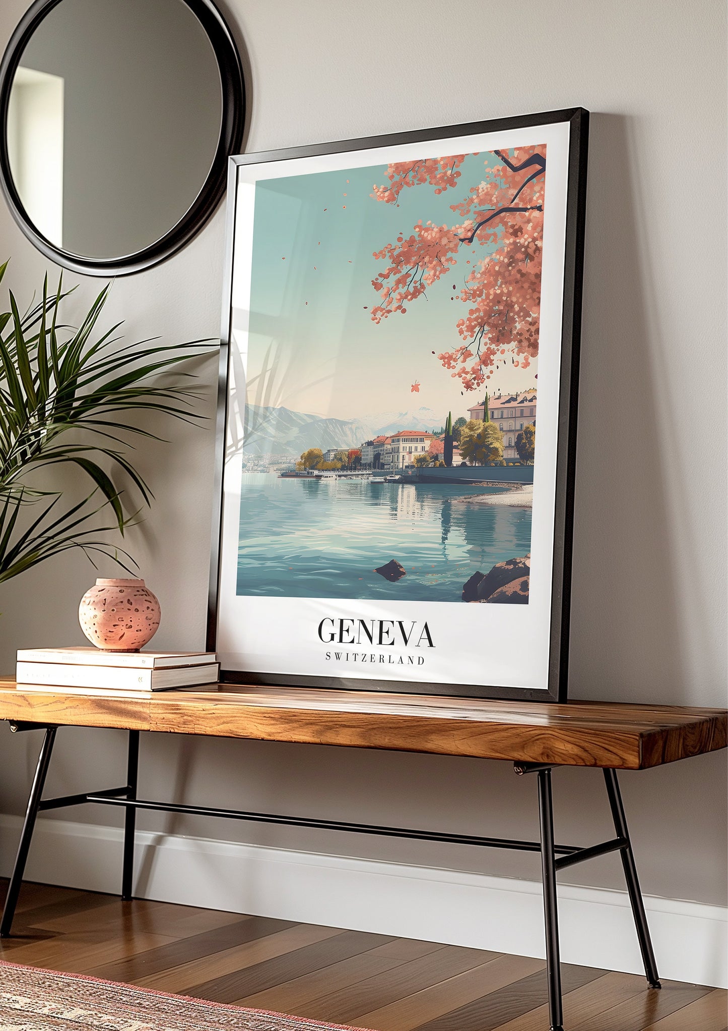 Geneva City Poster, Switzerland Lake Geneva Art Print, Scenic Swiss Alps Wall Art, Lakeside Nature Decor, Spring Poster, Country Poster