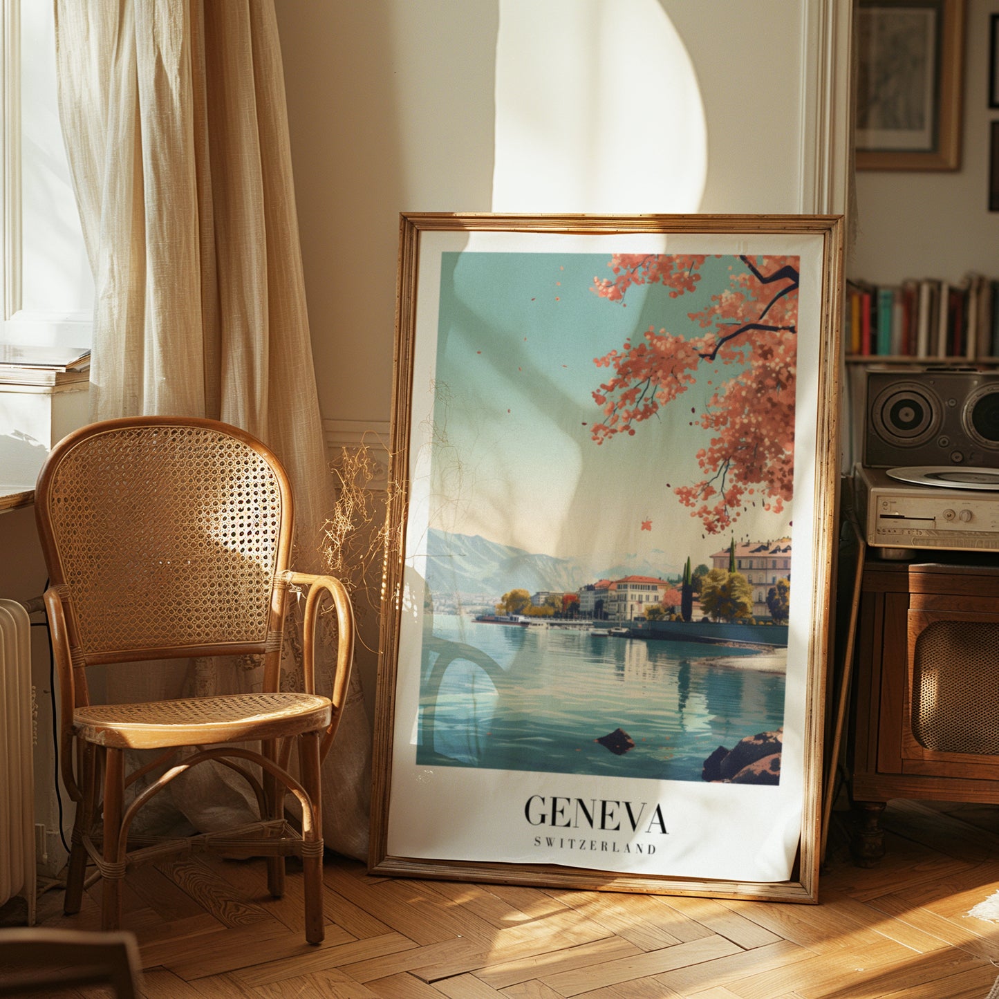 Geneva City Poster, Switzerland Lake Geneva Art Print, Scenic Swiss Alps Wall Art, Lakeside Nature Decor, Spring Poster, Country Poster