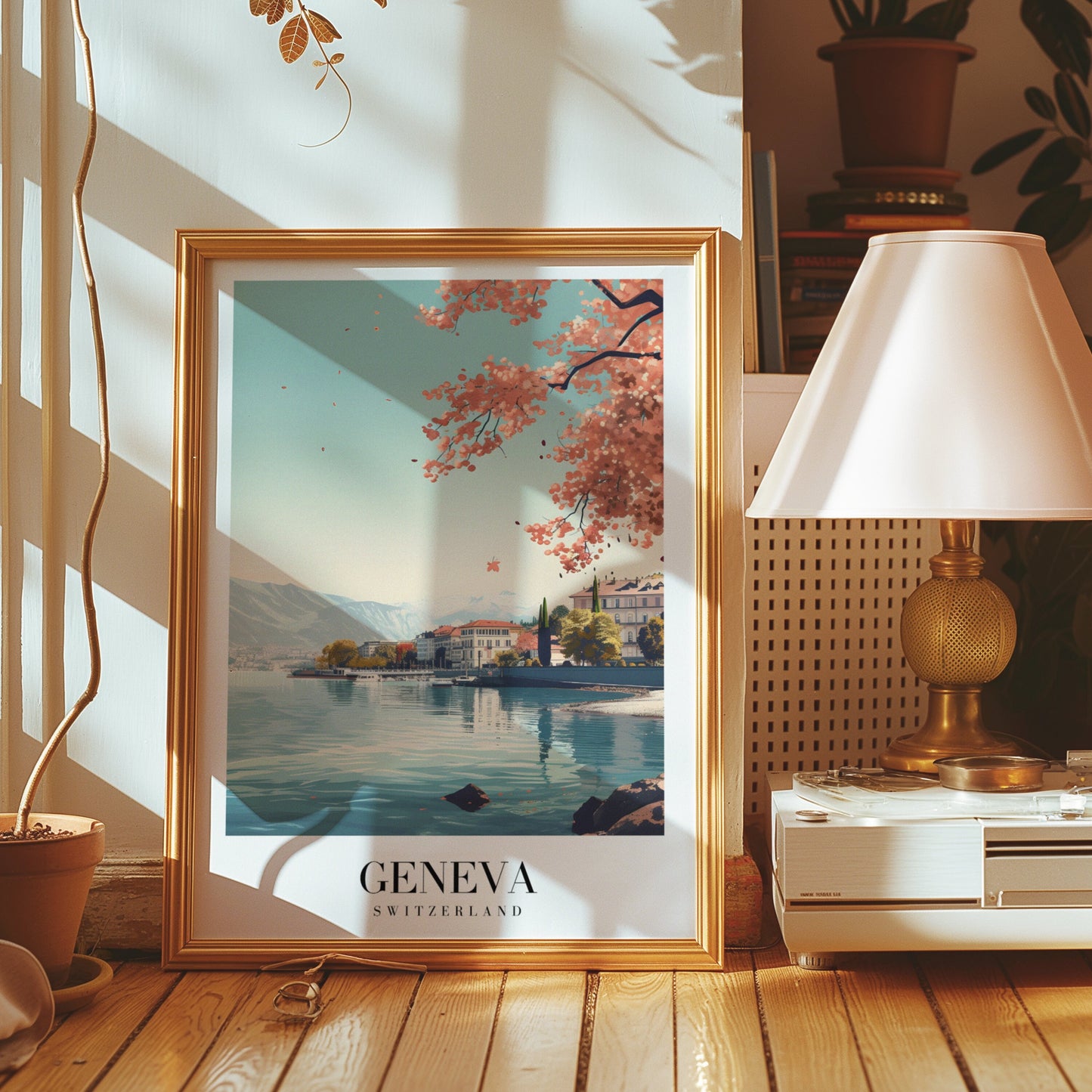 Geneva City Poster, Switzerland Lake Geneva Art Print, Scenic Swiss Alps Wall Art, Lakeside Nature Decor, Spring Poster, Country Poster