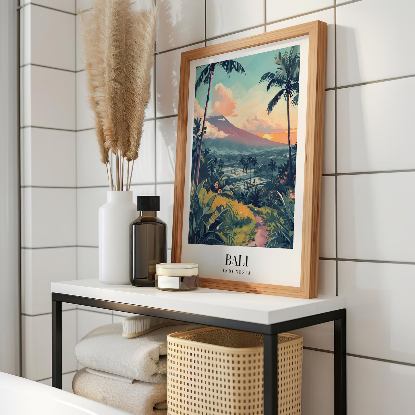 Bali Poster, Indonesia Travel Print, Tropical Landscape Art, Bali Volcano Wall Decor, Sunset in Bali, Exotic Nature Print, City Poster, Art