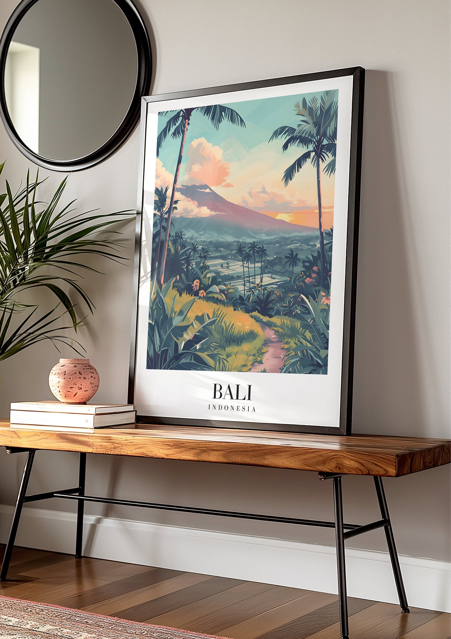 Bali Poster, Indonesia Travel Print, Tropical Landscape Art, Bali Volcano Wall Decor, Sunset in Bali, Exotic Nature Print, City Poster, Art