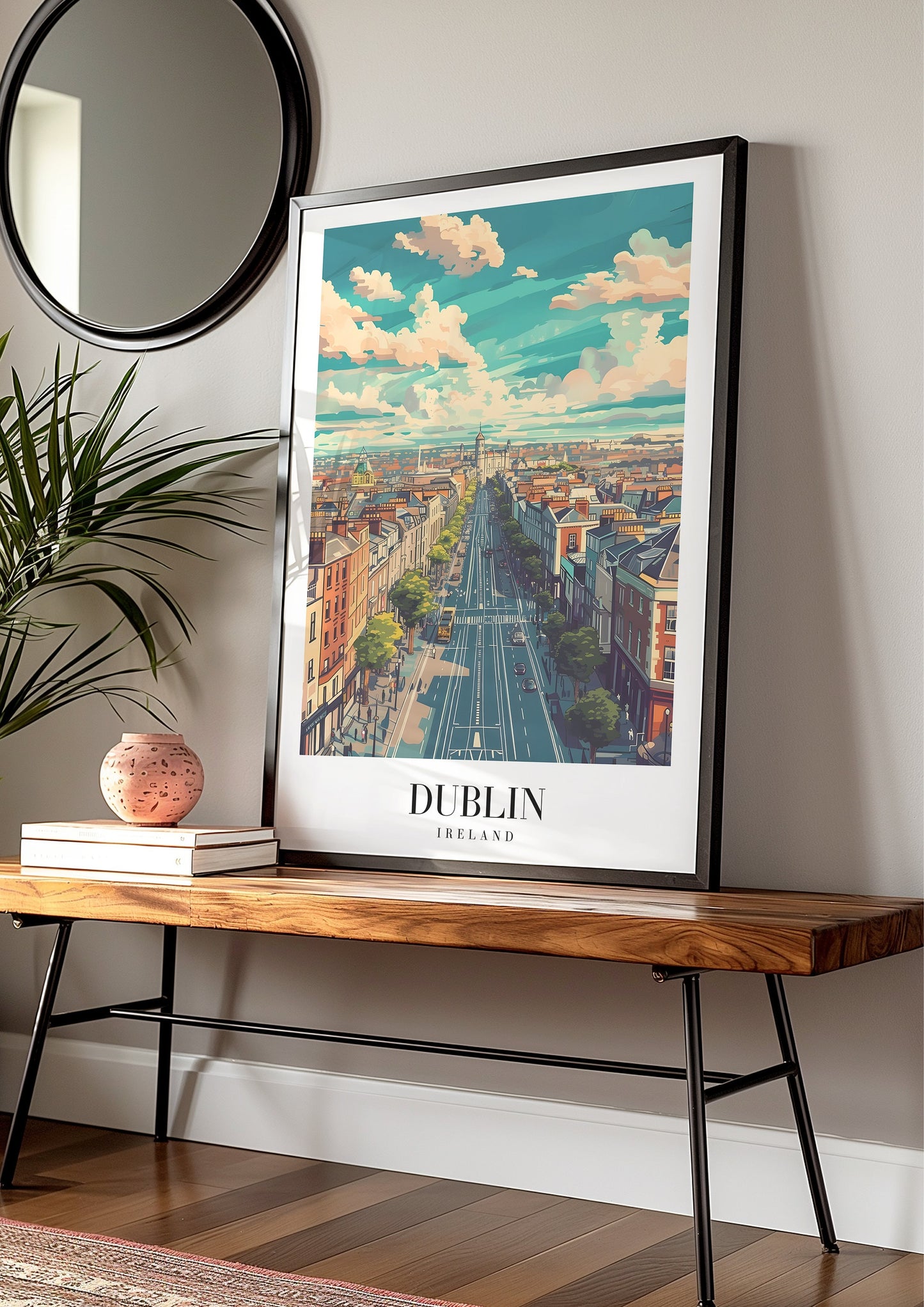 Dublin Poster, Ireland Travel Art, Historic Dublin City Print, Dublin Street View Wall Decor, Skyline Over Dublin, Cityscape Art, Poster