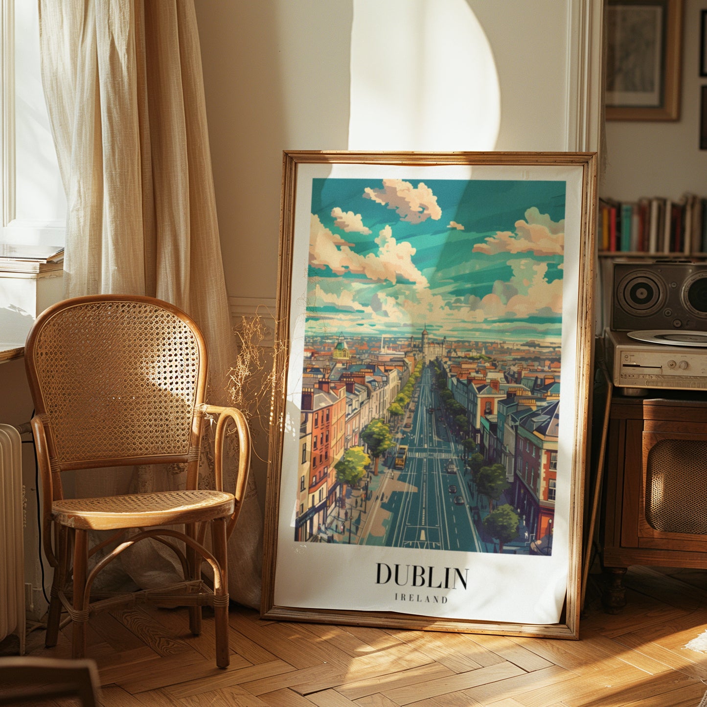 Dublin Poster, Ireland Travel Art, Historic Dublin City Print, Dublin Street View Wall Decor, Skyline Over Dublin, Cityscape Art, Poster