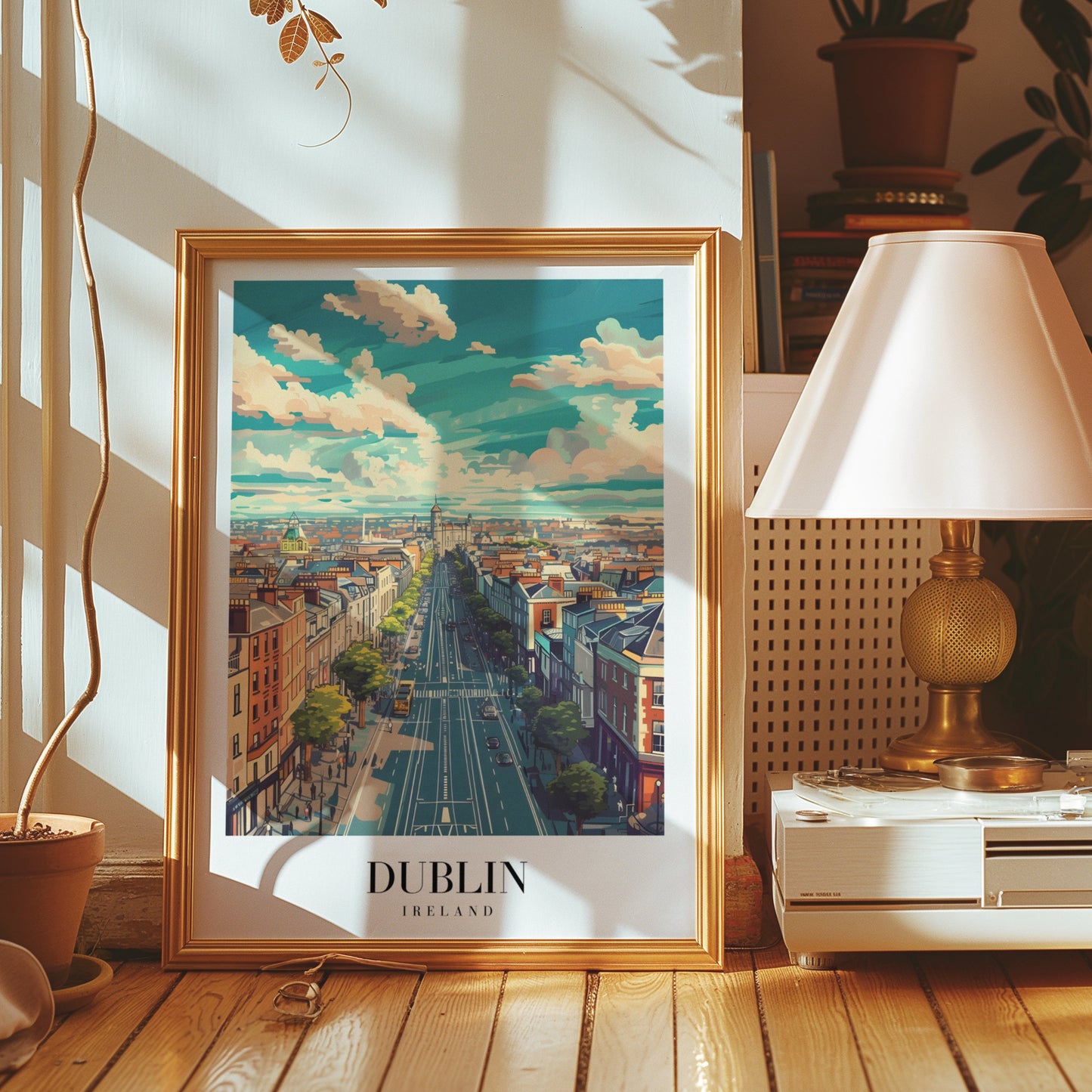 Dublin Poster, Ireland Travel Art, Historic Dublin City Print, Dublin Street View Wall Decor, Skyline Over Dublin, Cityscape Art, Poster