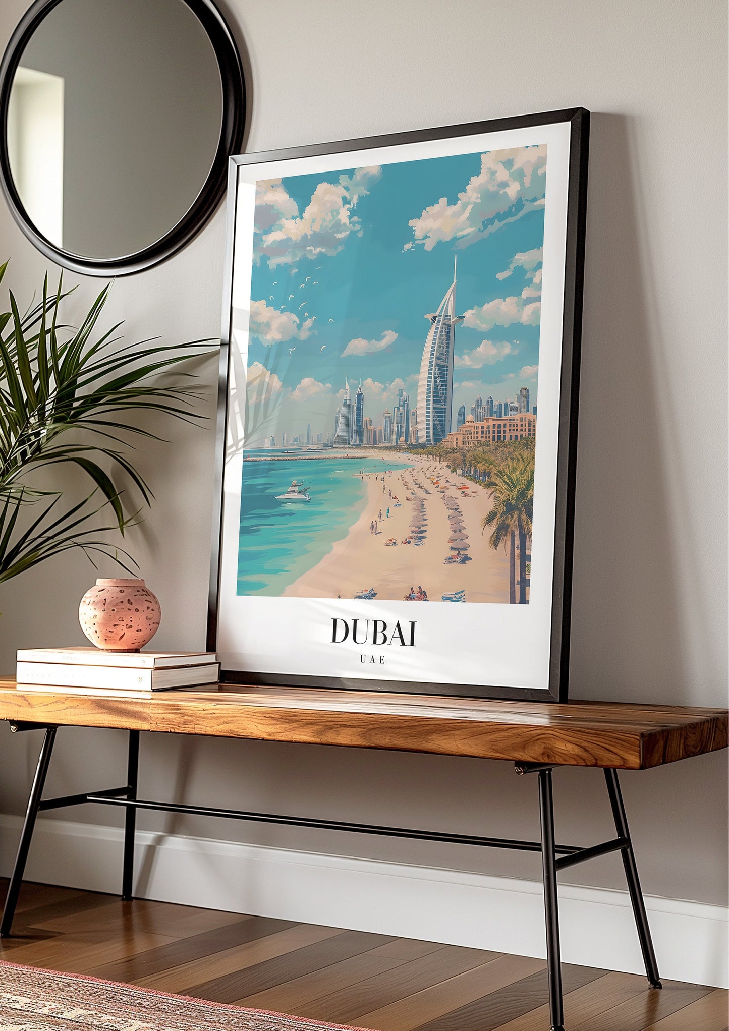 Dubai Poster, UAE Travel Art, Burj Al Arab Beach Print, Dubai City Skyline Wall Decor, Beach Scene Dubai, Dubai Cityscape Art, City Poster