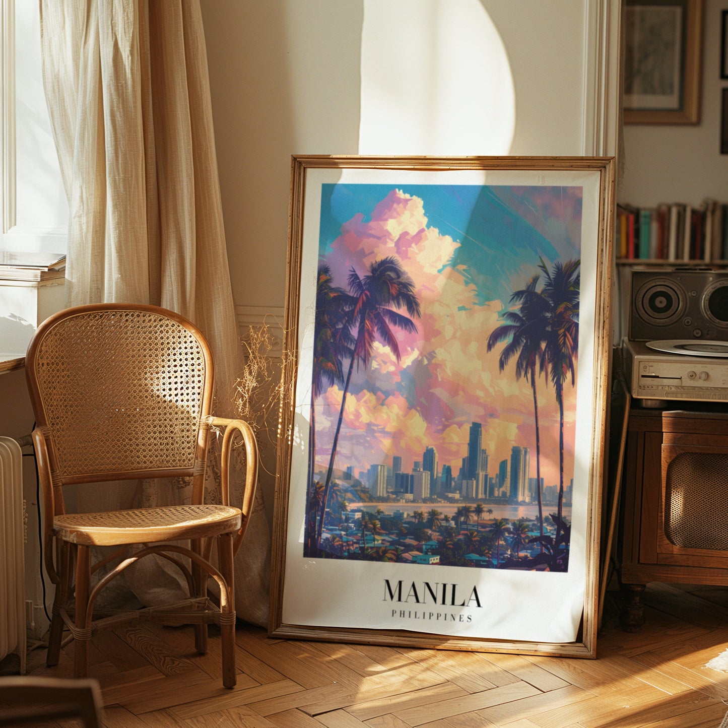 Manila Poster, Philippines City Art, Manila Skyline Print, Tropical Palm Tree Wall Decor,Manila Sunset Artwork, Southeast Asia Travel Poster