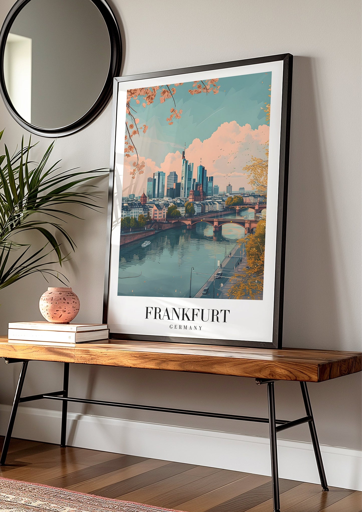 Frankfurt City Poster, Germany Skyline Wall Art, European Cityscape Print, Modern Frankfurt Art, River Main Decor, German Architect Poster