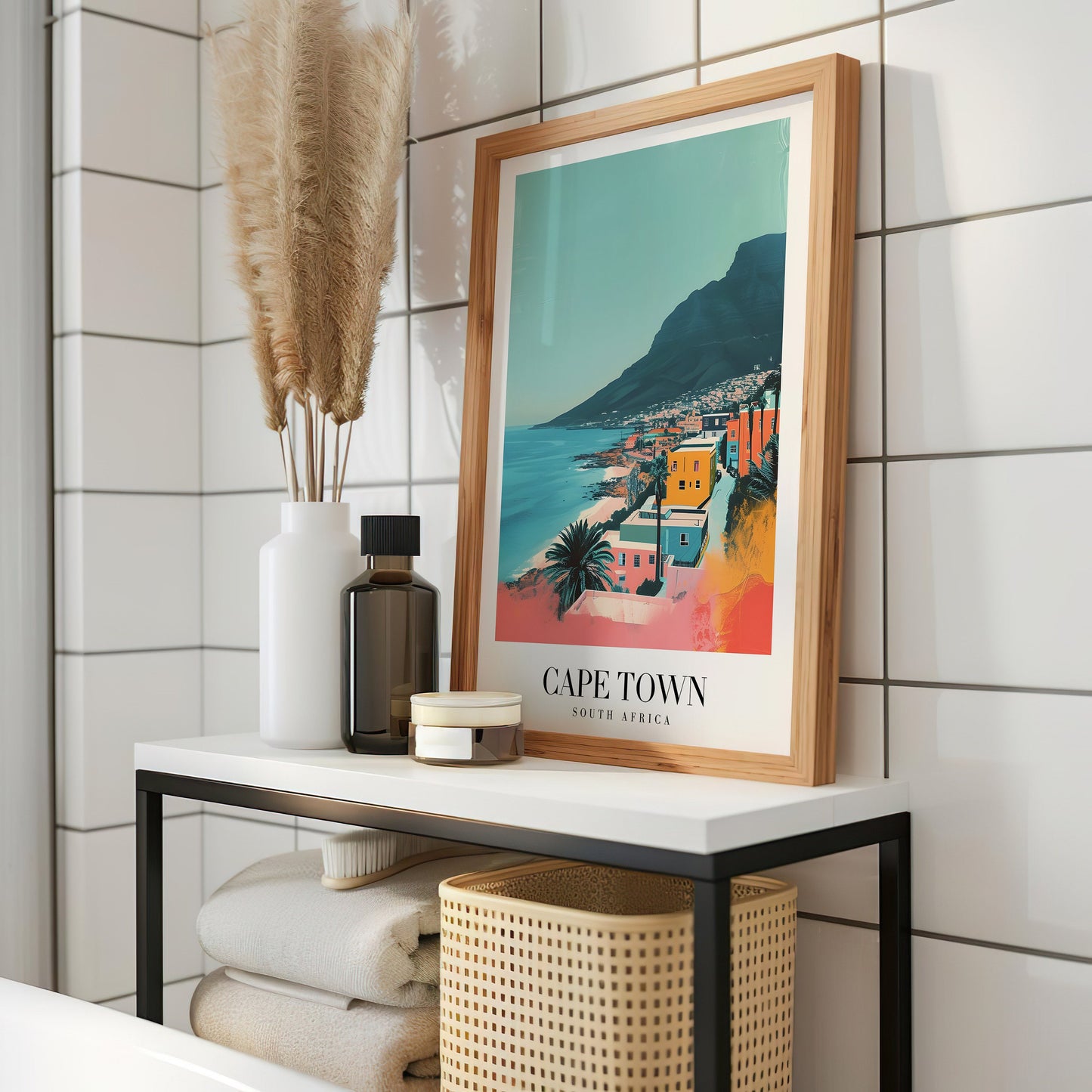 Cape Town City Poster, South Africa Beach Art, Table Mountain Print, Cape Town Wall Art, Colorful Houses South Africa Poster, Country Poster