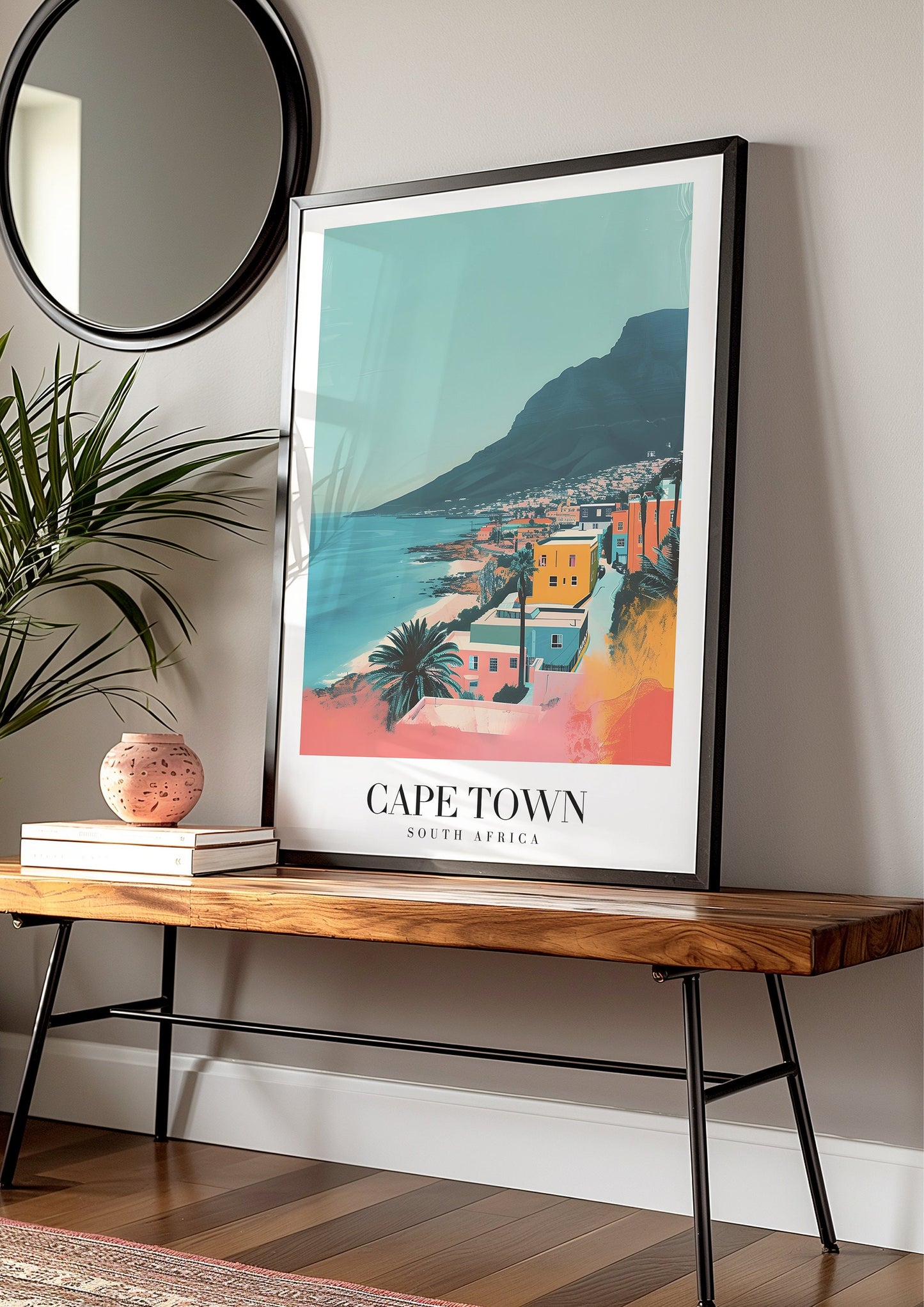 Cape Town City Poster, South Africa Beach Art, Table Mountain Print, Cape Town Wall Art, Colorful Houses South Africa Poster, Country Poster