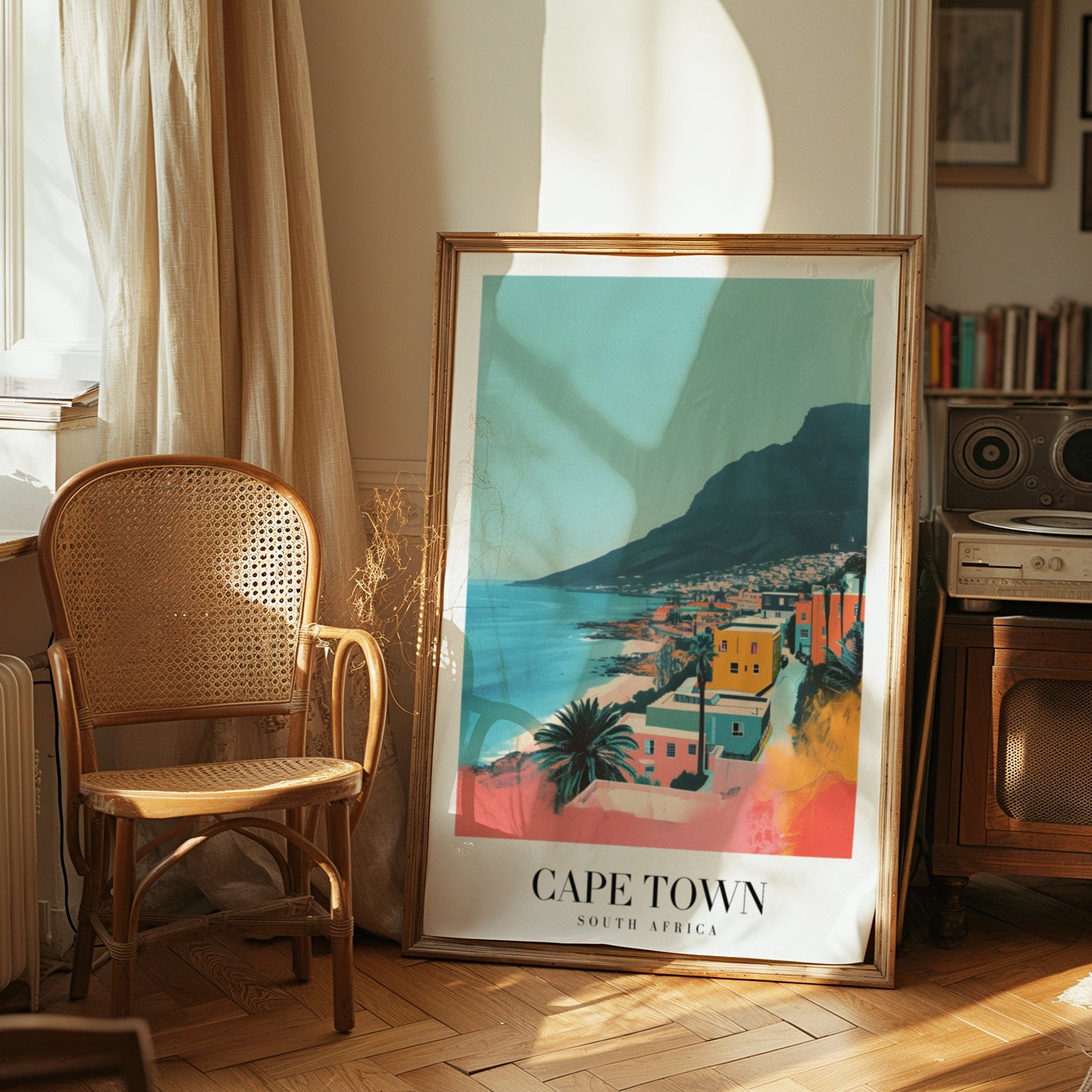 Cape Town City Poster, South Africa Beach Art, Table Mountain Print, Cape Town Wall Art, Colorful Houses South Africa Poster, Country Poster